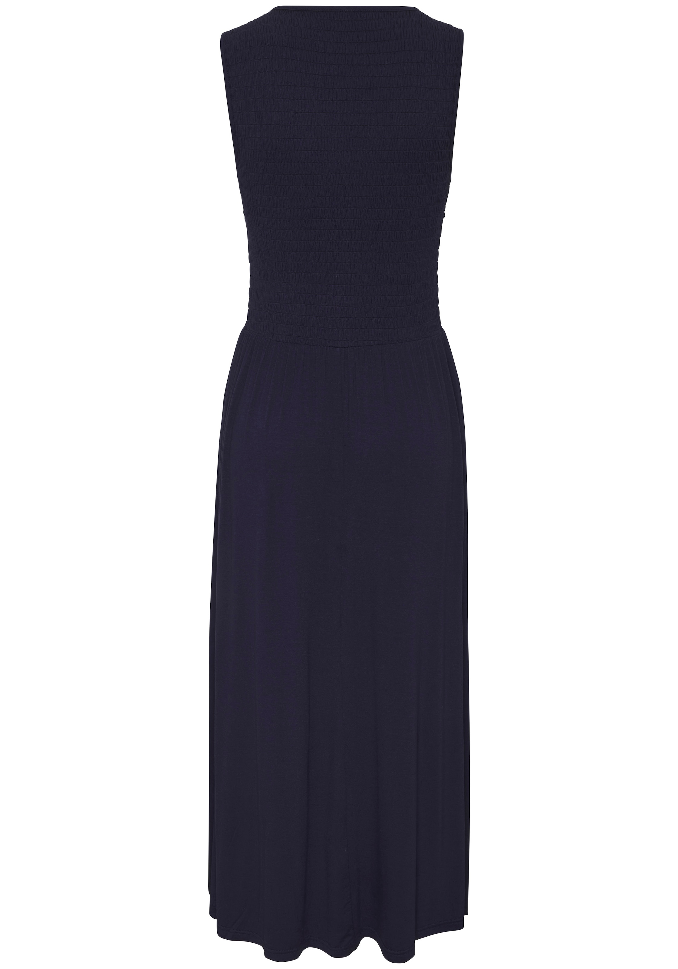 LASCANA Midikleid »mit gesmoktem Oberteil« Seitennahttaschen Leichtes Sommerkleid, Strandkleid, Viskosekleid