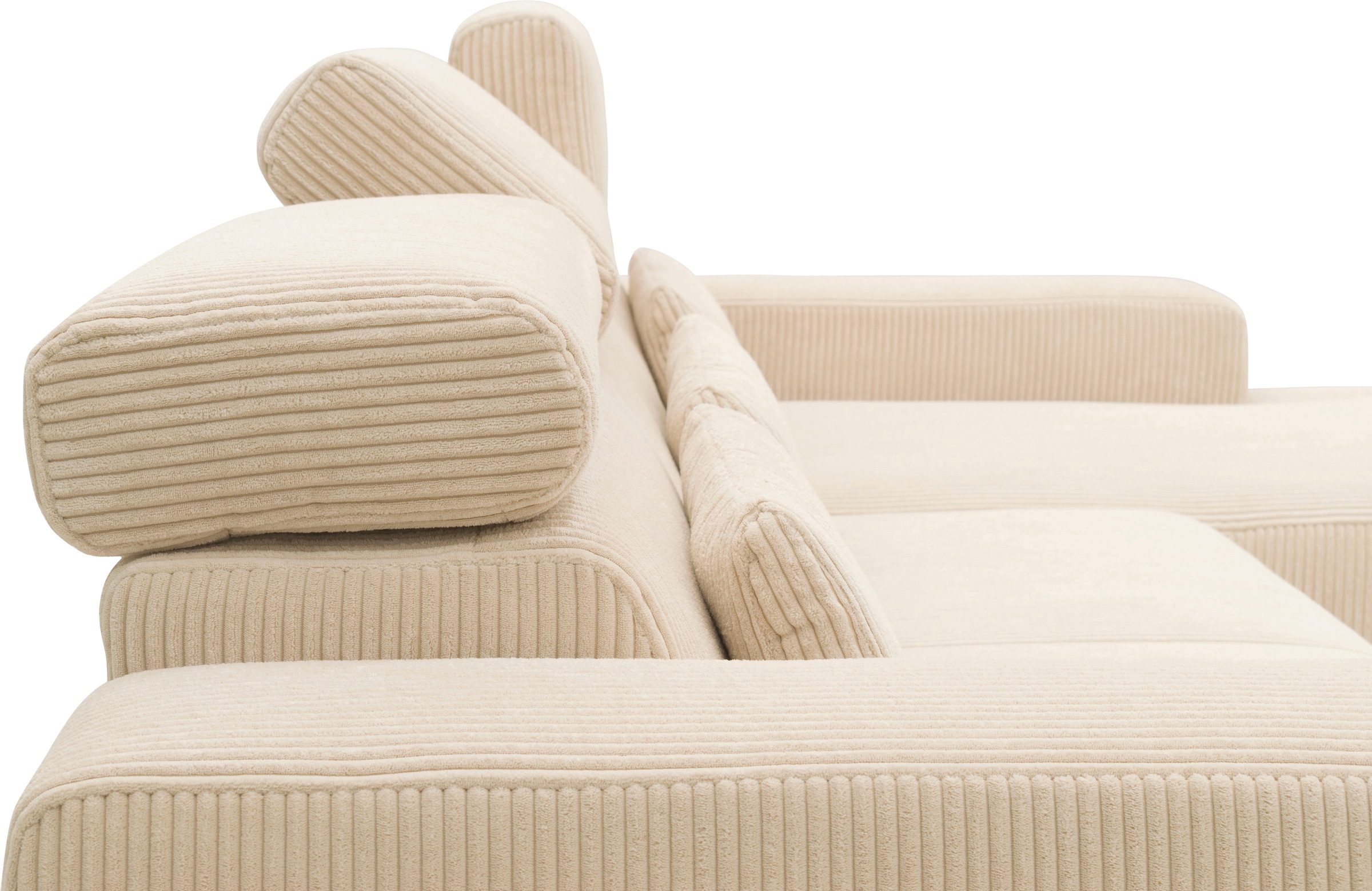 DOMO collection Ecksofa »Brandon B/T/H: 289/177/80 cm, whlw. mit Sitztiefenverstellung, L-Form«, ohne Sitztiefenverstellung, Cord, creme