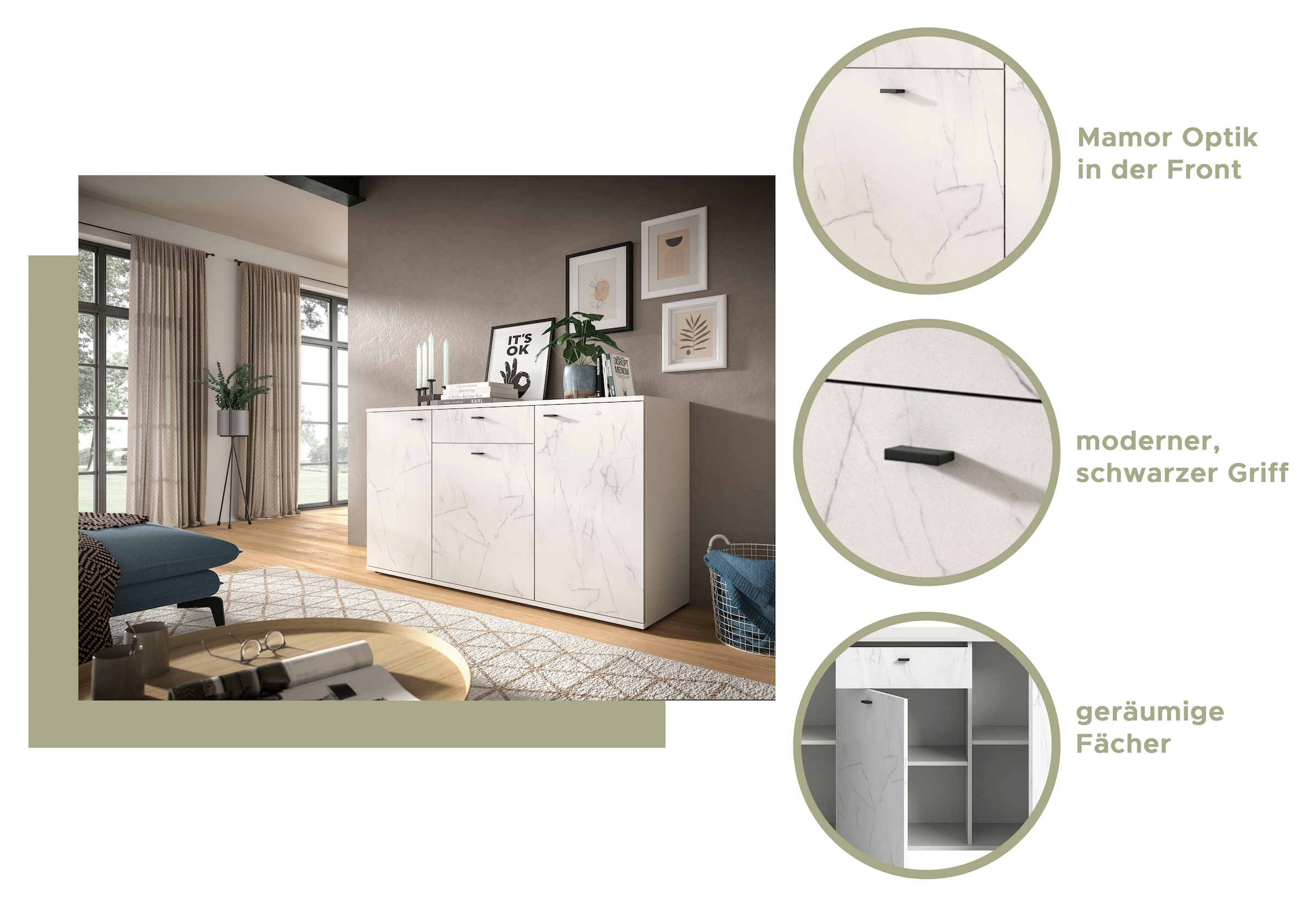 INOSIGN Lowboard »CALCOLO, Breite 180cm, 2 Schubkästen, 2 Klappen, 2 Fächer«, TV-Möbel, TV-Schrank, TV-Lowboard, Mediaboard, Wohnmöbel