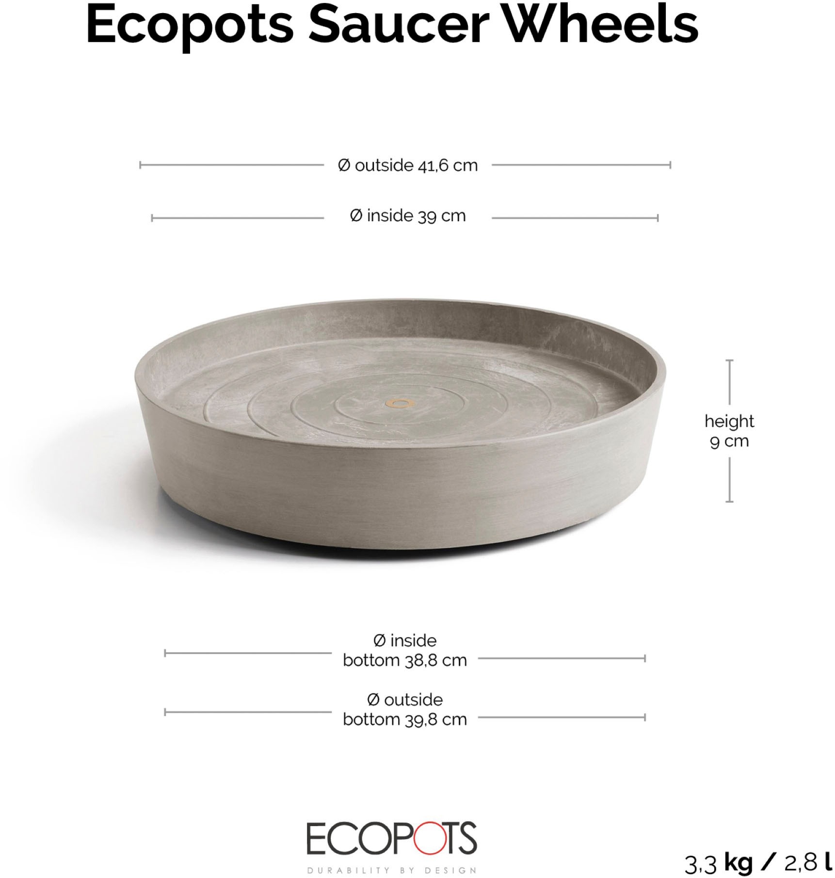 ECOPOTS Blumentopfuntersetzer »SAUCER WHEELS Taupe« BxTxH: 41,5x41,5x9 cm