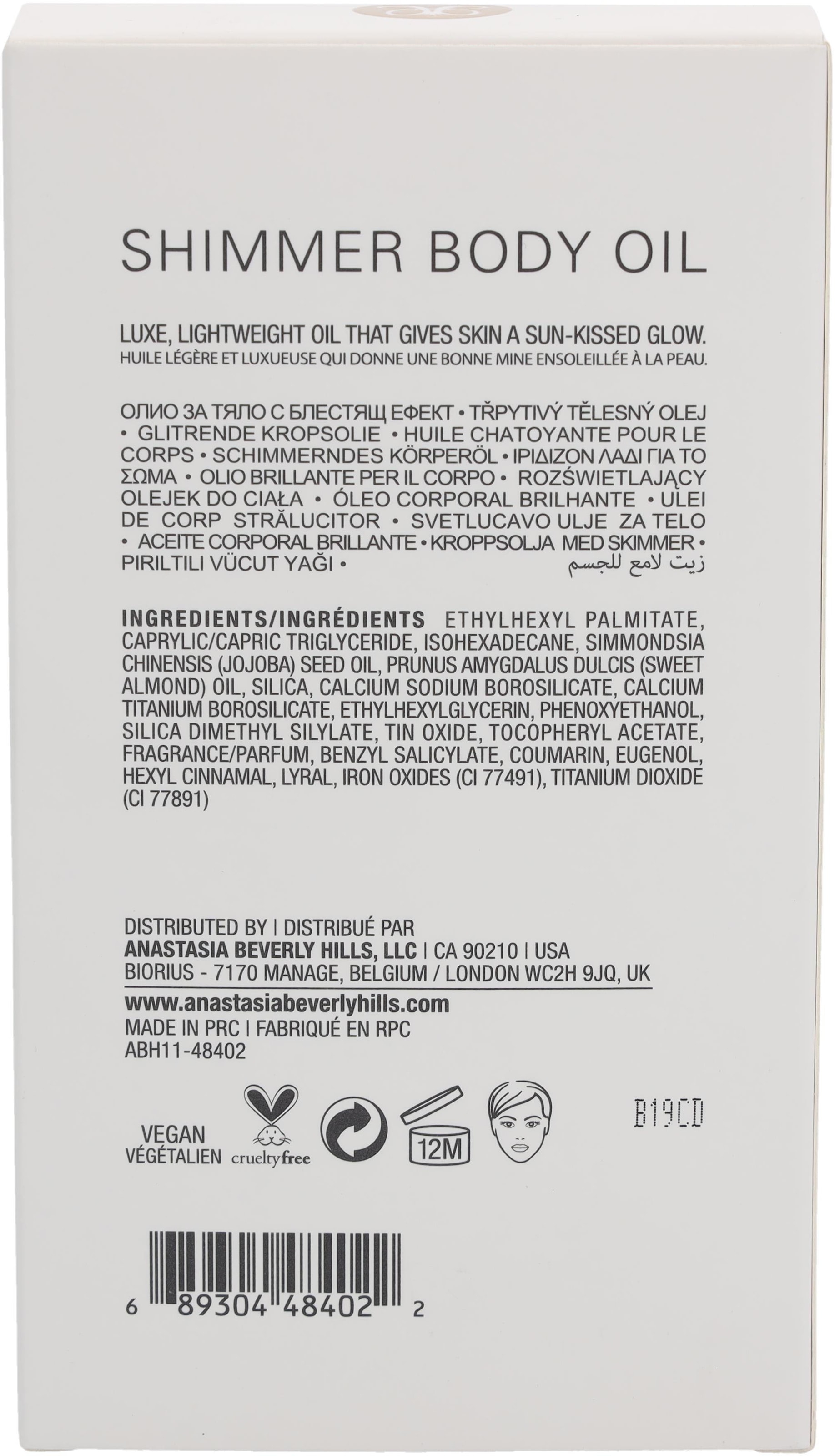 ANASTASIA BEVERLY HILLS Körperöl »Shimmer Body Oil«, Pflegt und lässt die Haut strahlen, Duft von Kokosnuss und Vanille.