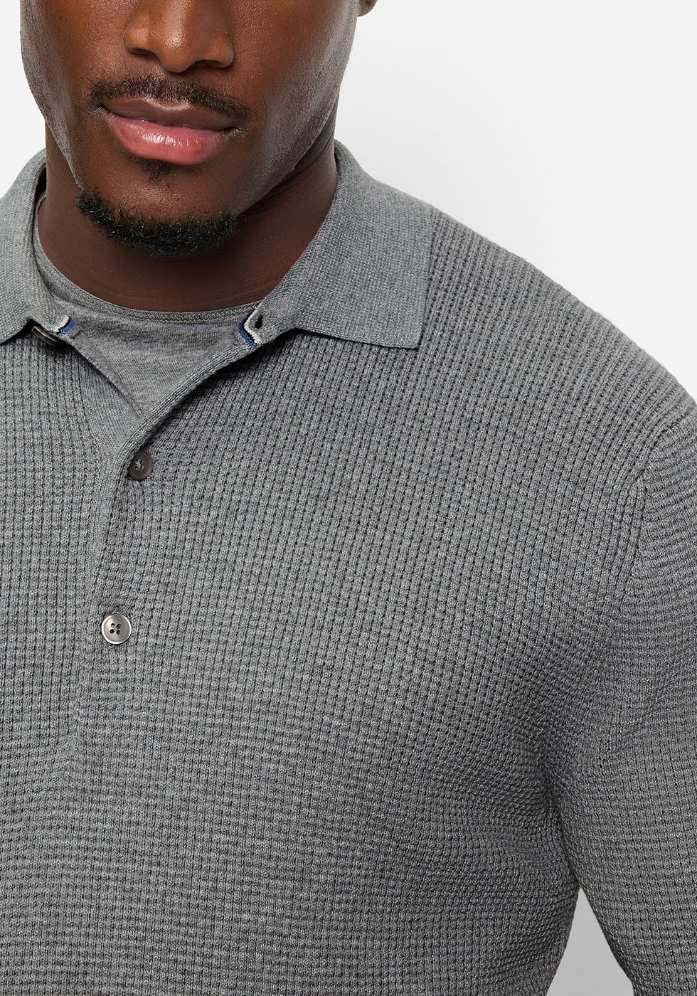OLYMP Polokragenpullover »Waffle Structure Pullover«, strukturiert, unifarben, regular fit, Strick