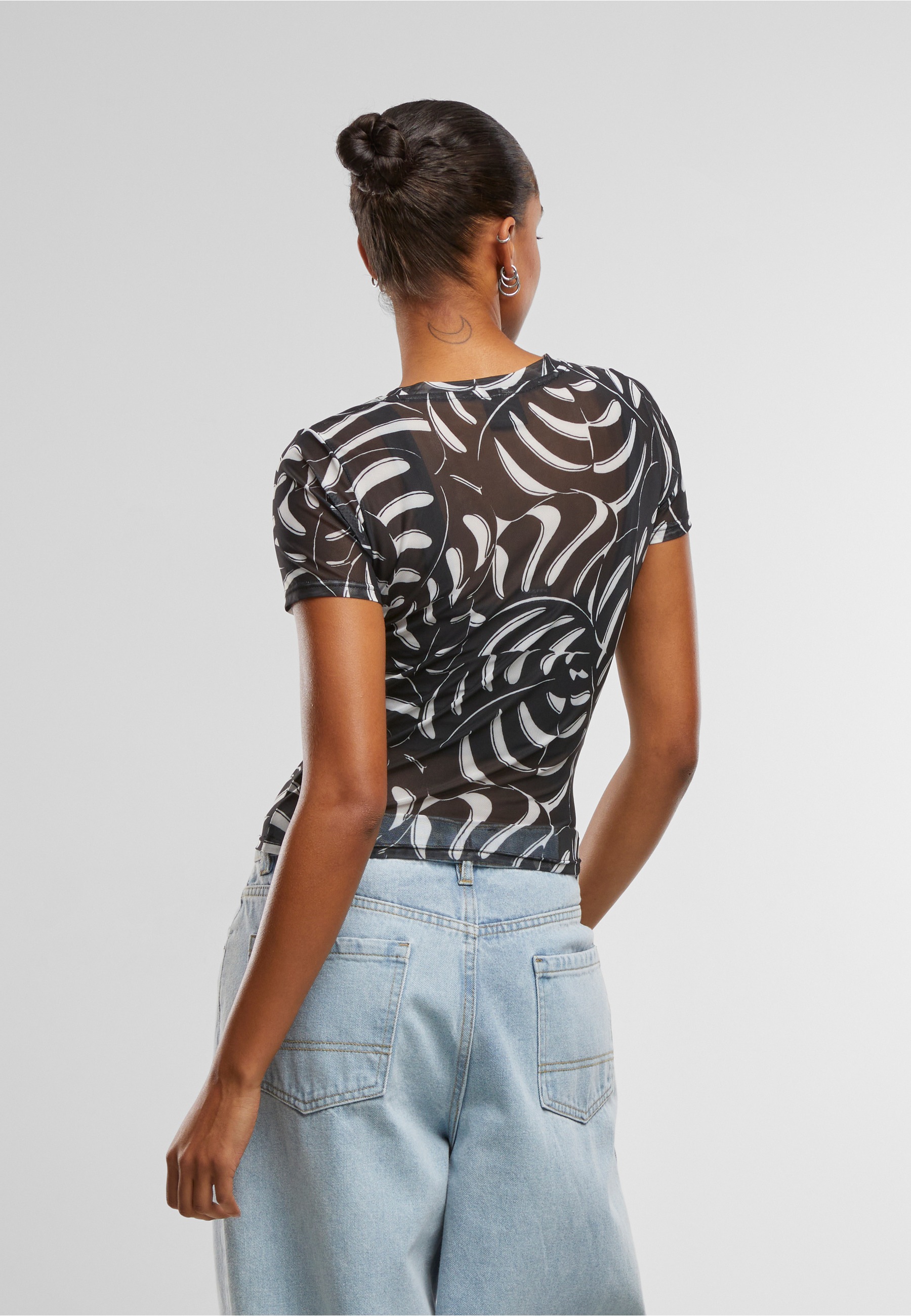 Urban Classics Chemise à Manches Courtes Aop Mesh Black Leaf XS Femme 3
