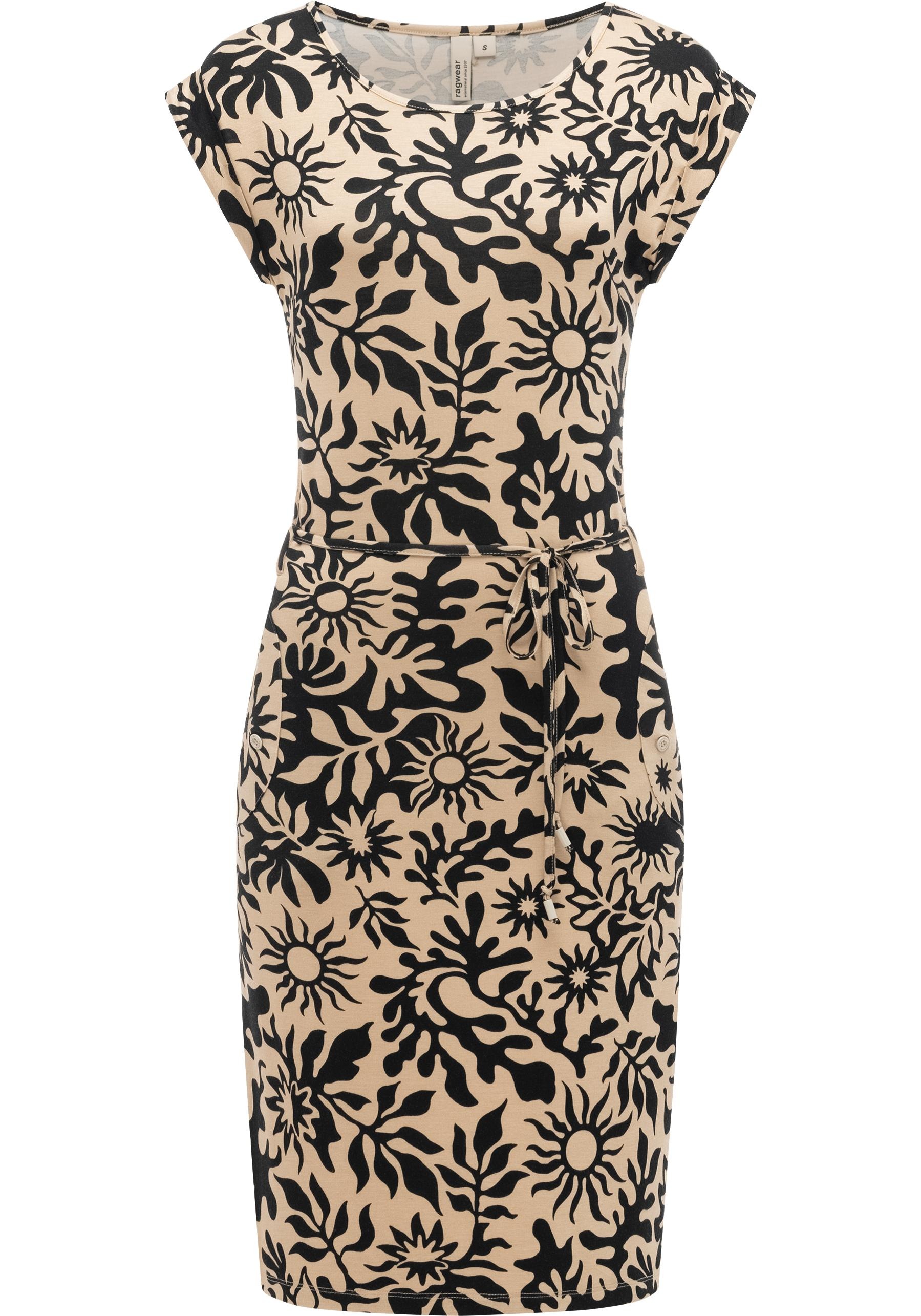 Sommerkleid RAGWEAR "Taggien Print", Damen, Gr. S (36), Normalgrößen, sand, Material: 95% Viskose, 5% Elasthan, figurumspielend knielang, Rundhals, Ärmel ohne Ärmelschlitz, Kleider Sommerkleid, Leichtes, bequemes Midikleid mit Muster