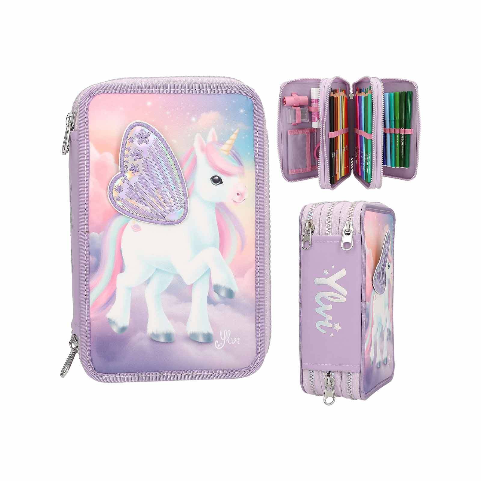 Depesche Buntstift »3-Fach Federtasche mit appliziertem Flügel inkl. Stifte Ylvi 7,5 x 13,5 x 20 cm lila«