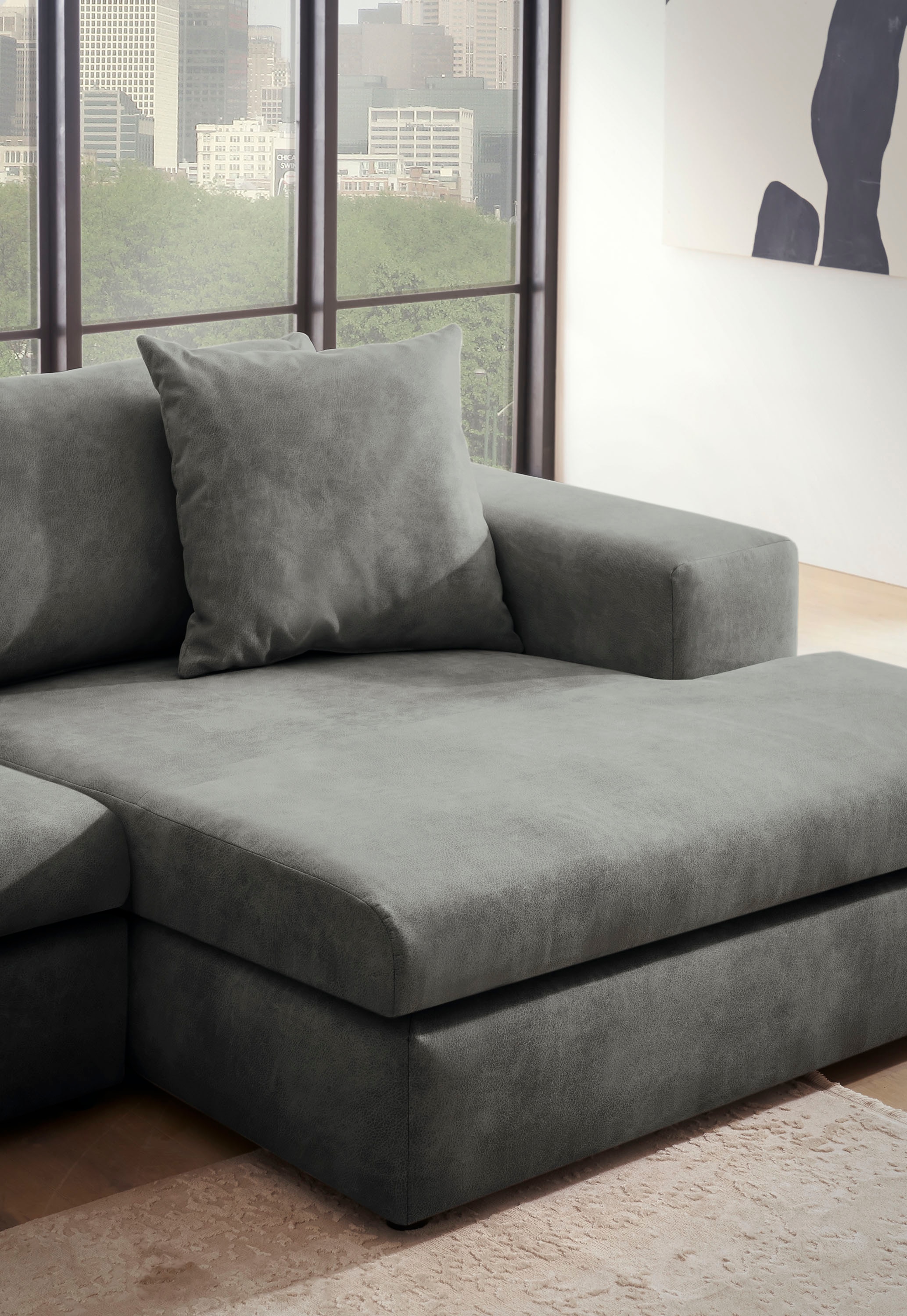 andas Ecksofa »SLEETLAND XXL in Samtvelours oder Vintage-Leder-Optik, L-Form,«, besonders groß und bequem
