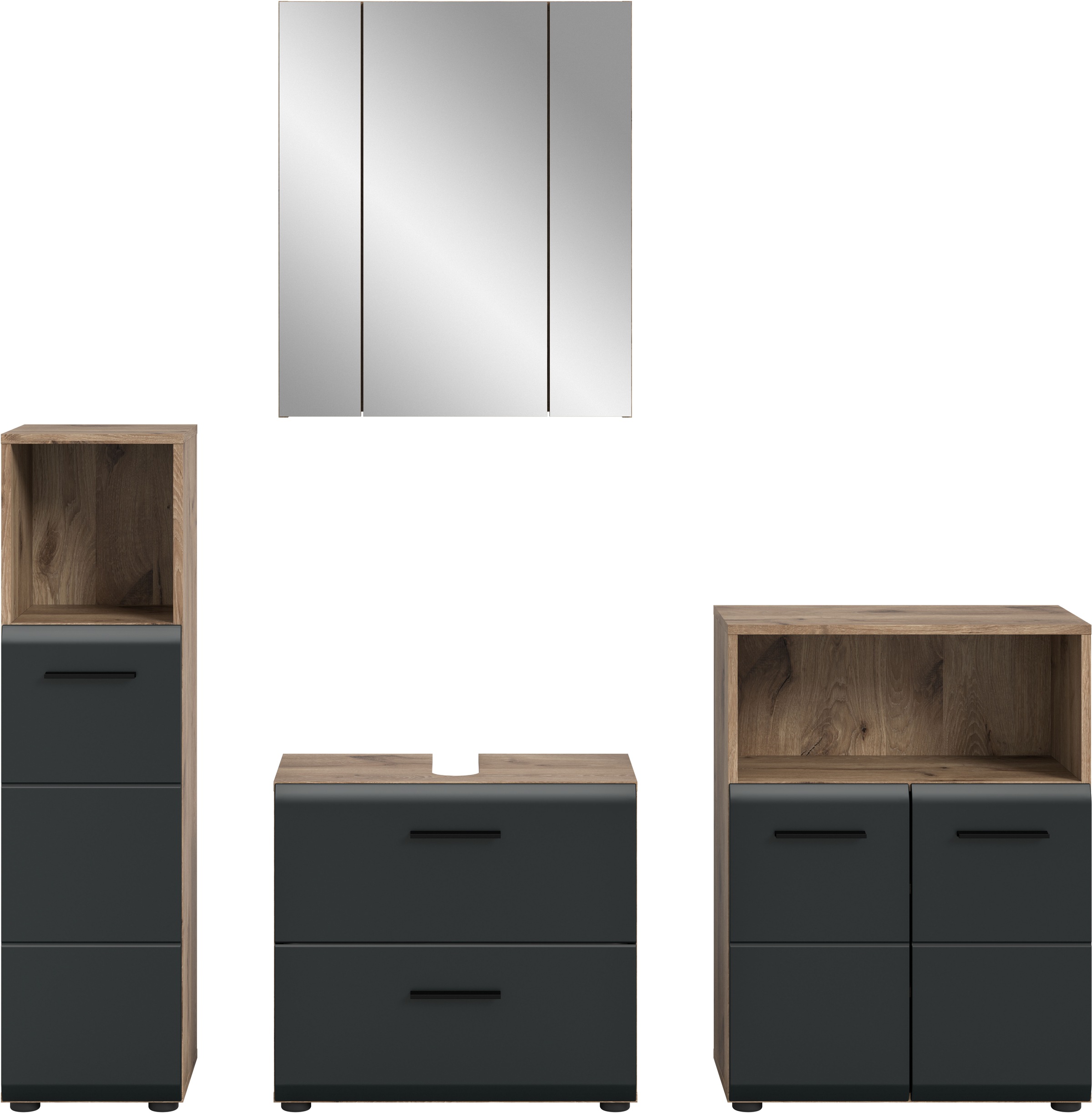 Thumbnail - welltime Badmöbel-Set "FLORENZ, TOPSELLER, 4-teilige Badkombination, hochwertige MDF-Front" Set, Midischrank hoch, WBU, ...