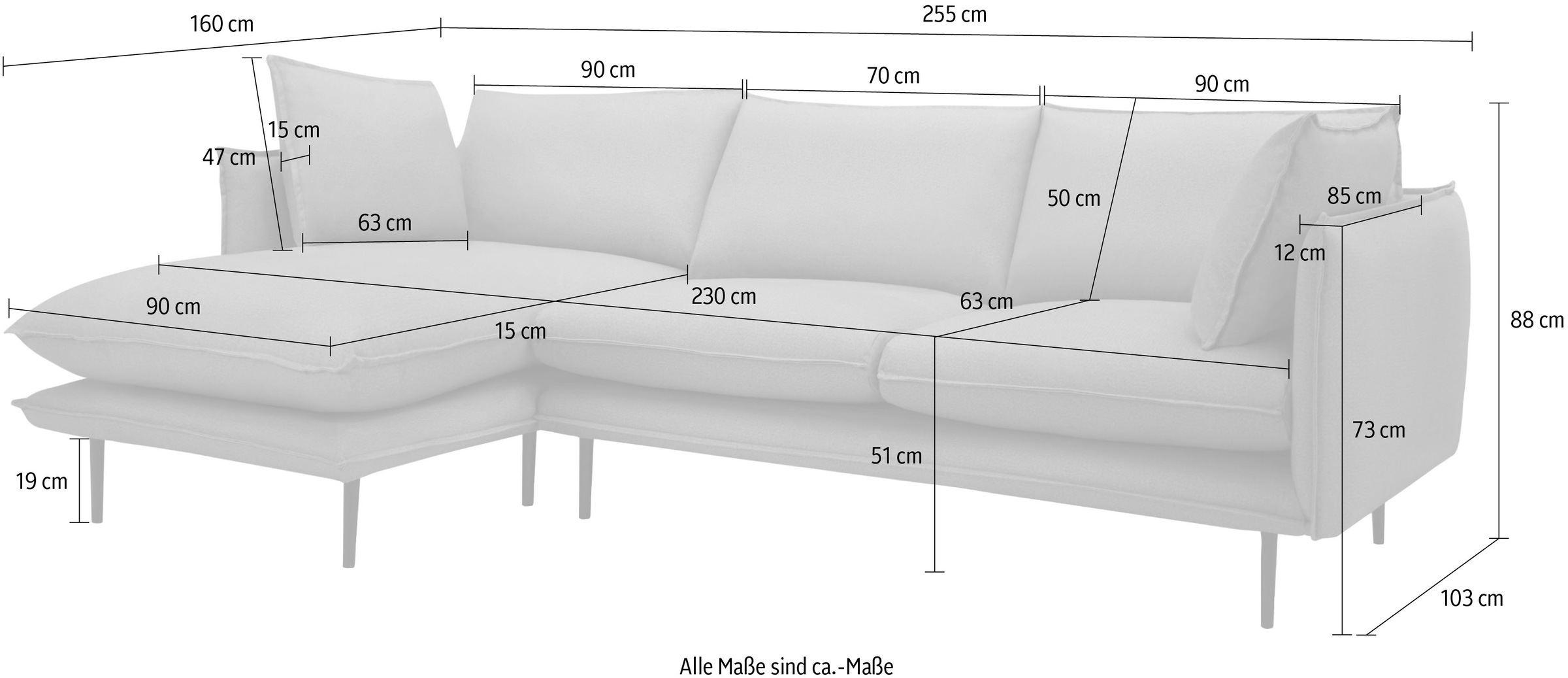INOSIGN Ecksofa »Somba L-Form« mit dickem Keder, Ottomane wahlweise links oder rechts