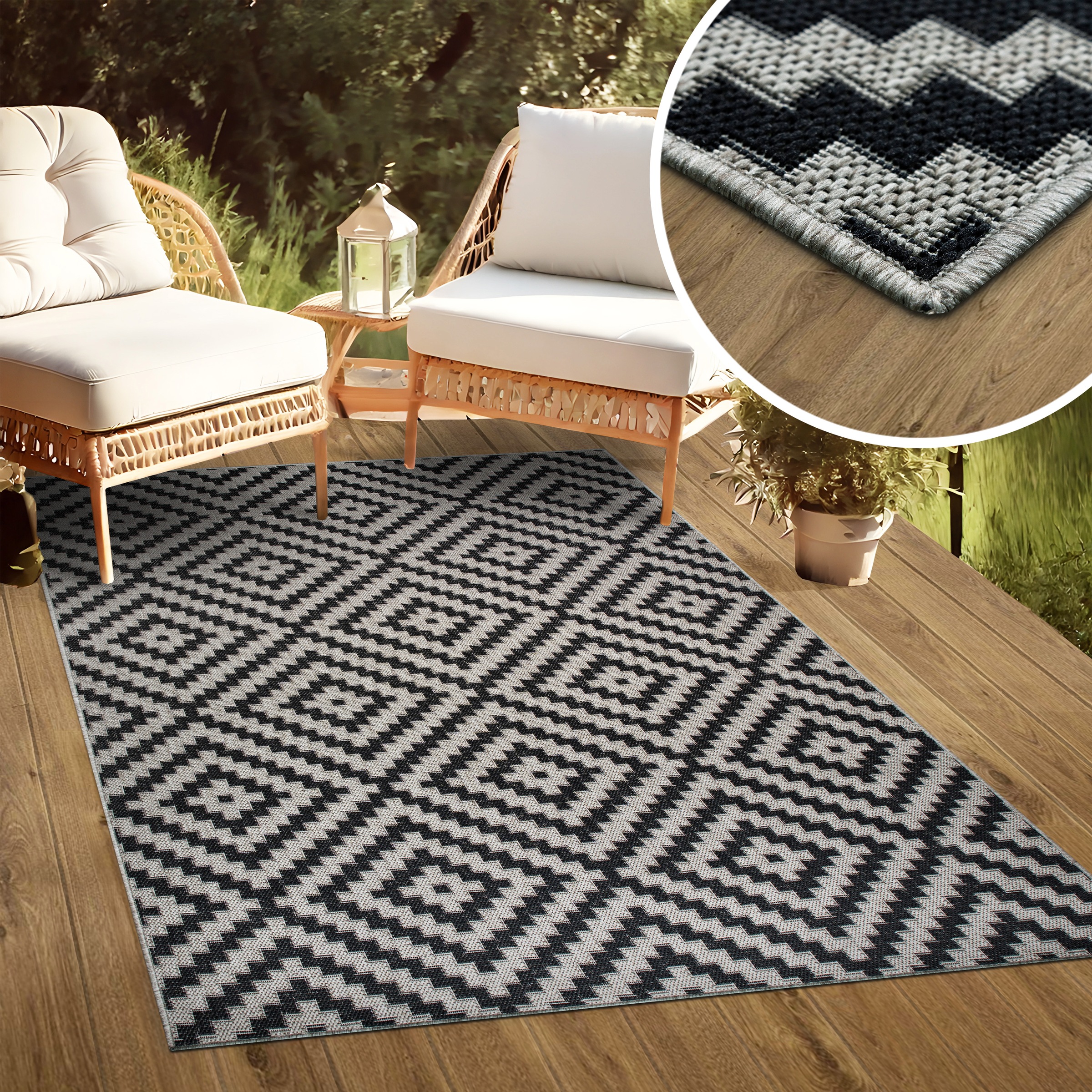 my home Teppich »Cordoba auch als Läufer erhältlich«, rechteckig, 3 mm Höhe, In- und Outdoor geeignet, Sisal-Optik, Wetterfest & UV-beständig, Boho