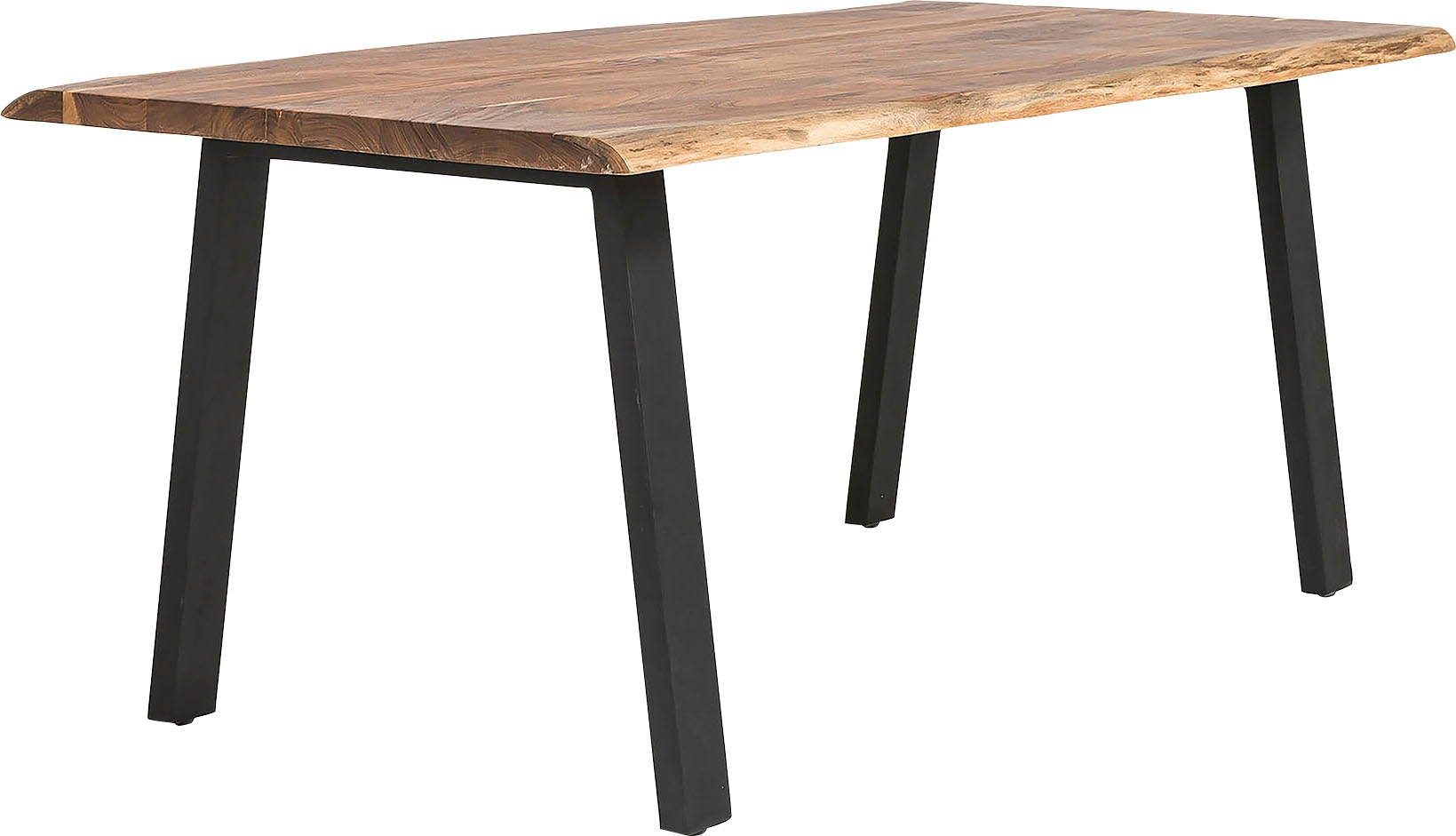 Esstisch SALESFEVER "Designer-Tisch für stilvolle Mahlzeiten", schwarz (natur, schwarz, schwarz, natur), B:200cm H:76,5cm T:100cm, Akazienholz, Metall, Tische, Esstisch, Zweifach gewachstes, geöltes Massivholz 2