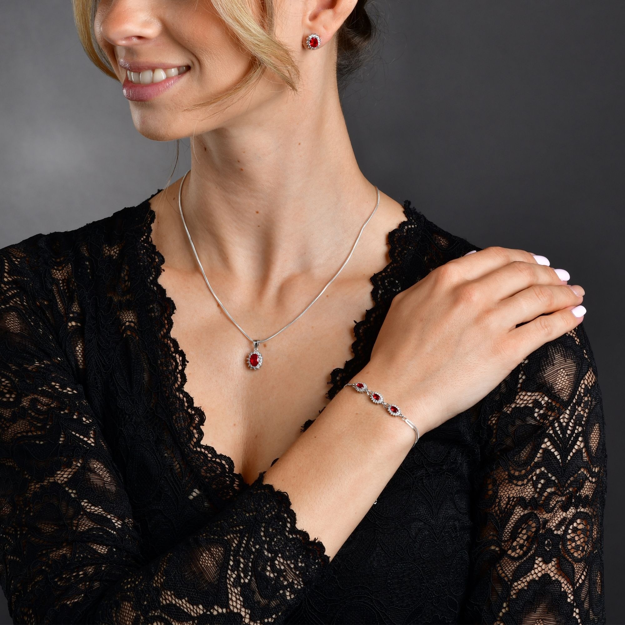 ADELIA ́S Damen Kettenanhänger "Anhänger aus 925 Silber mit Zirkonia", Silber 925 (Sterlingsilber), rot, Silber 925 (Sterlingsilber), Schmuckanhänger,