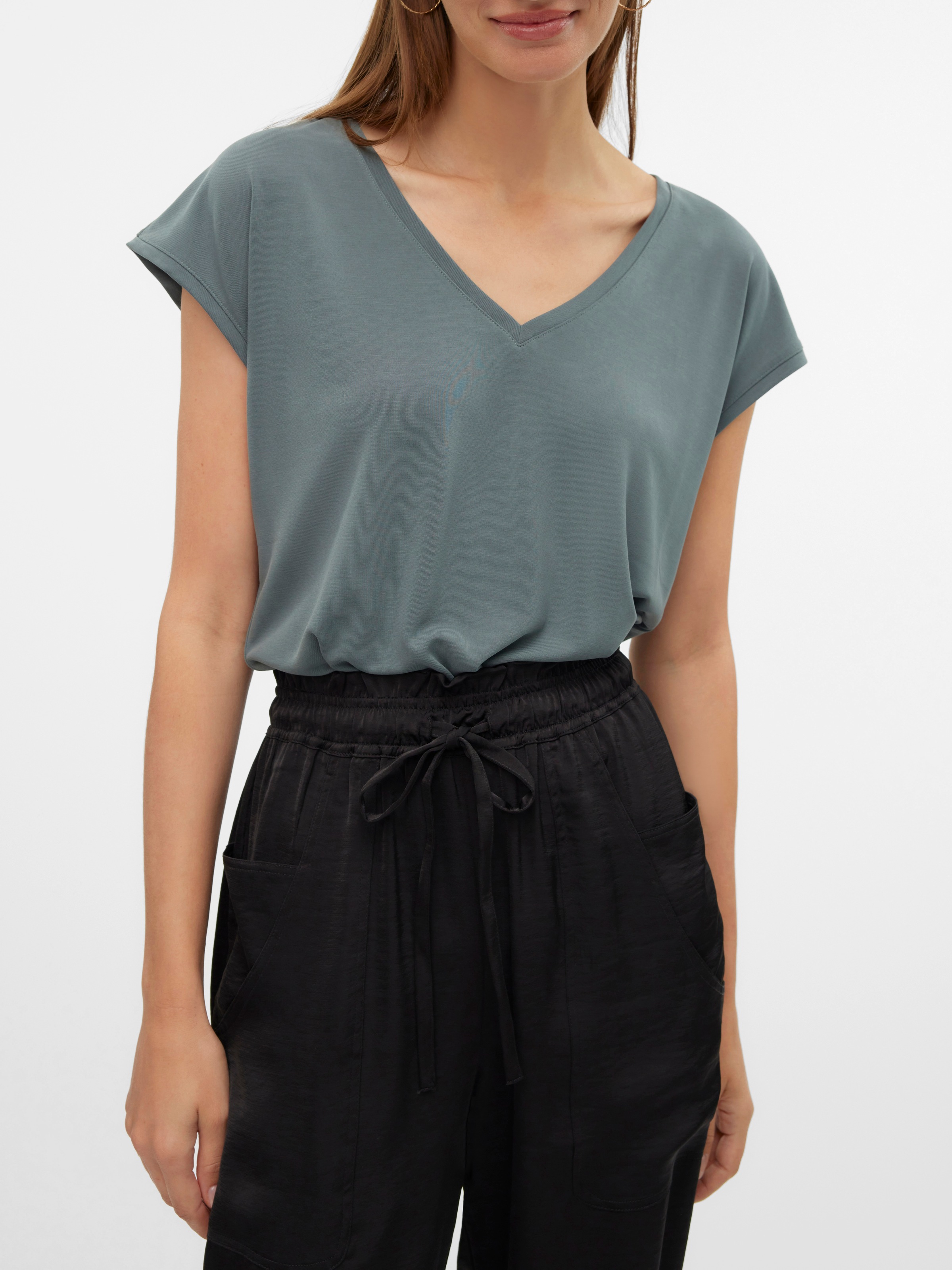 Vero Moda V-Shirt "VMFILLI SS V-NECK TEE GA NOOS" Materialmix, relaxed fit günstig online kaufen
