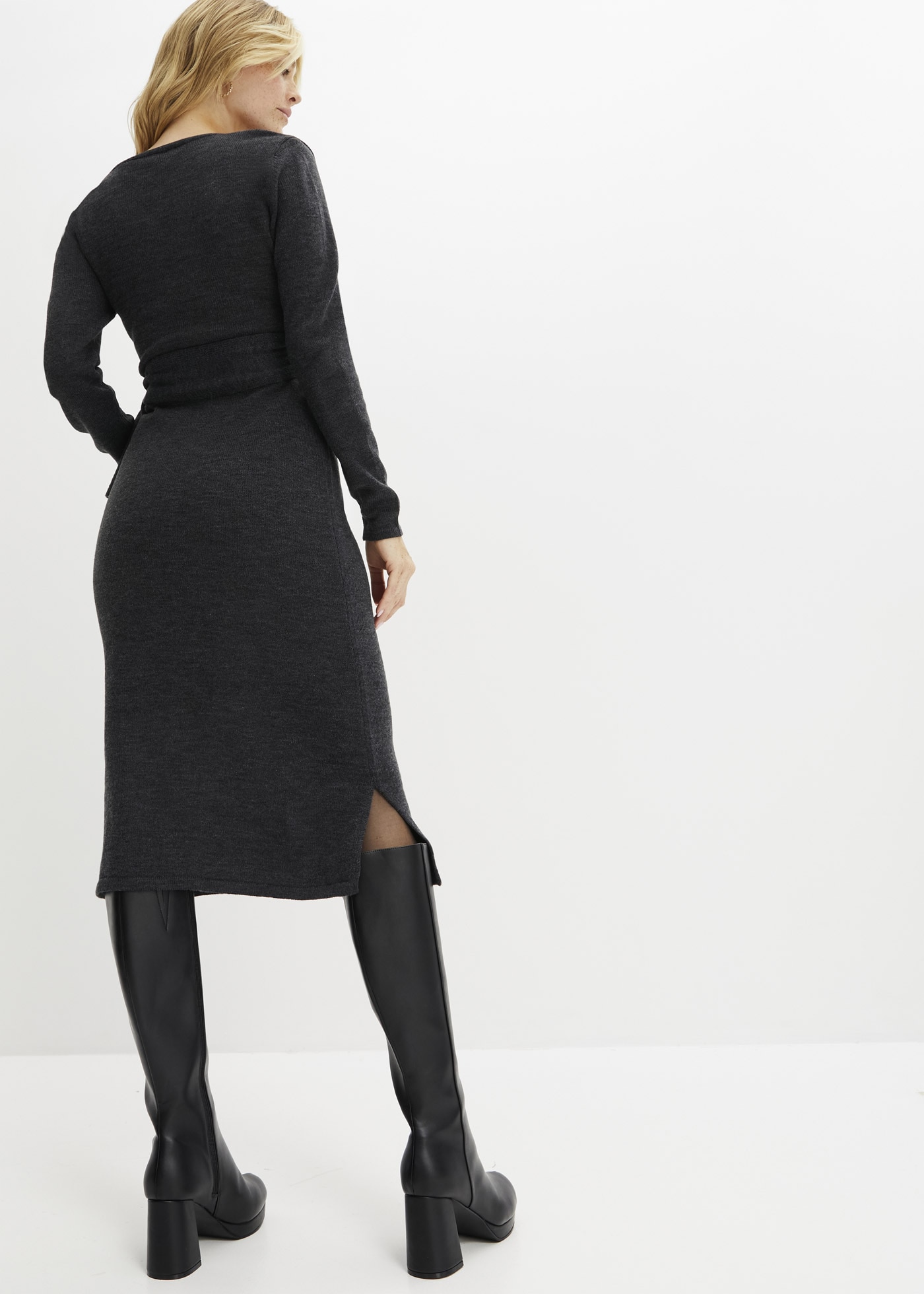 bonprix Strickkleid »Midi-Strickkleid« mit modernem Wickel-Design, aus Polyacryl und Polyester