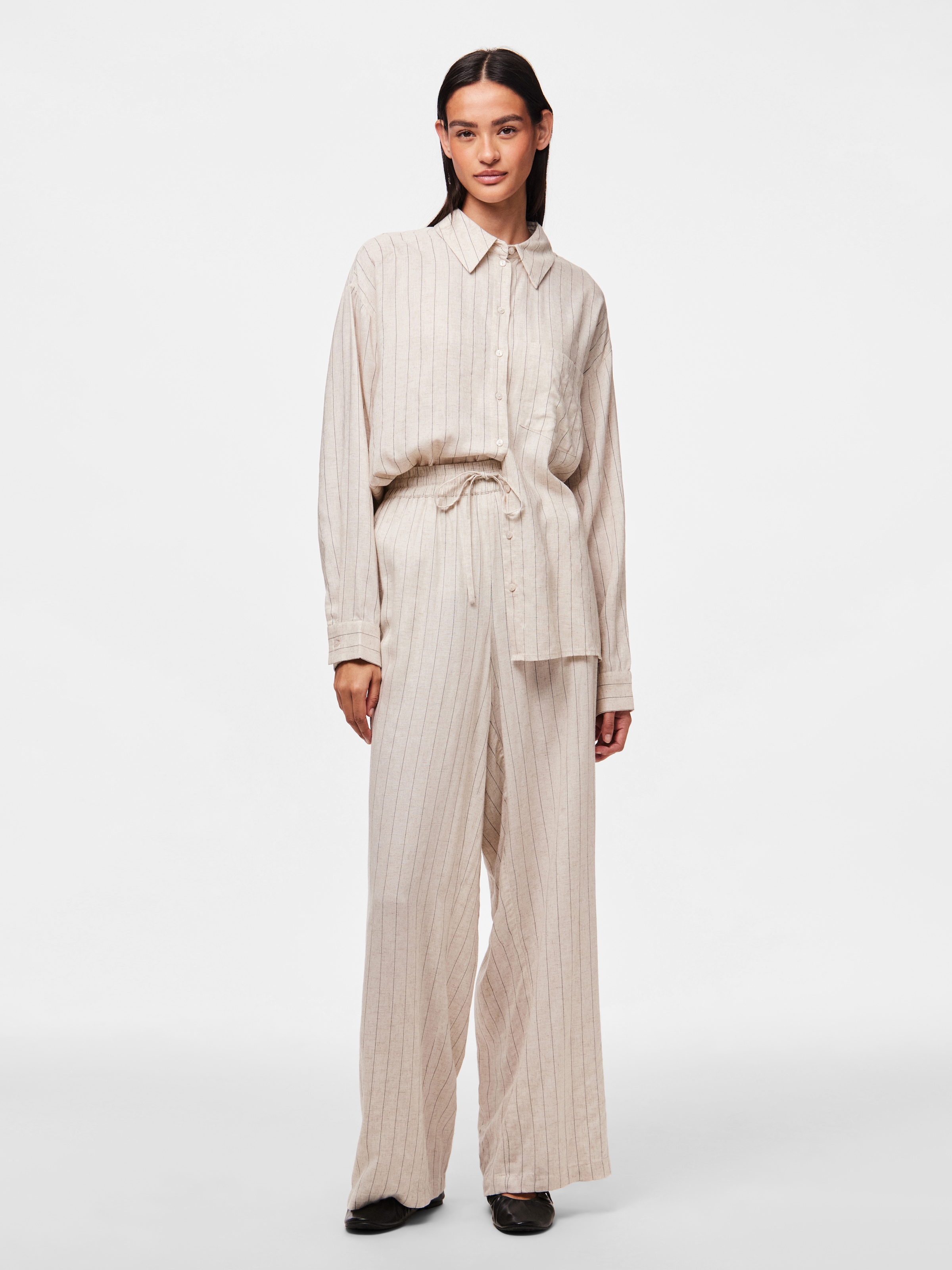 pieces Schlupfhose »PCPIA HW WIDE PANTS WVN NOOS«, mit Leinen