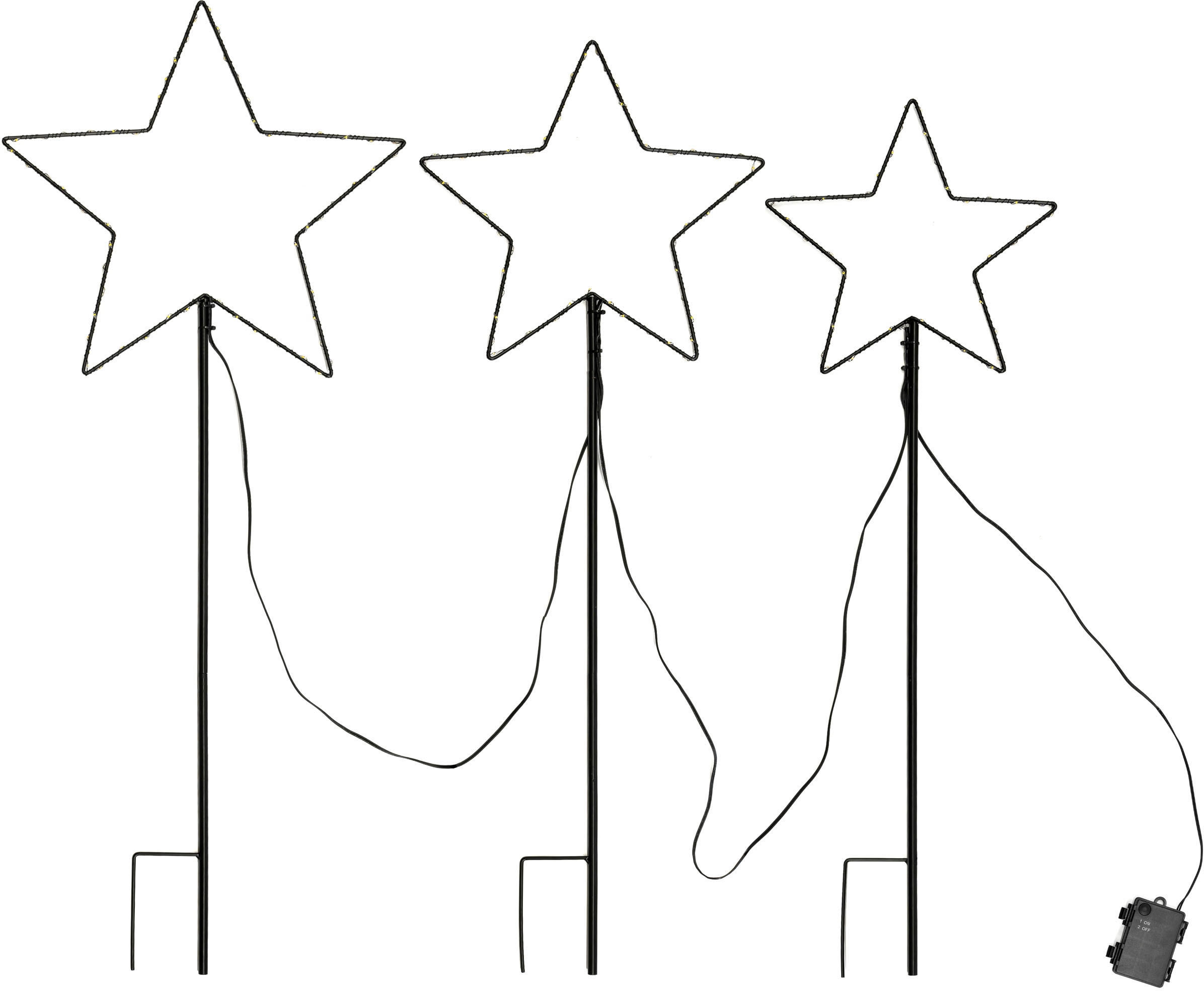 LED Stern IC WINTERWORLD, H:83cm Ø:35cm, schwarz, Leuchten, "Weihnachtsdeko, Metallstecker Stern, Höhe inkl. Erdspieß 74/80/83 cm", LED Dekolicht für