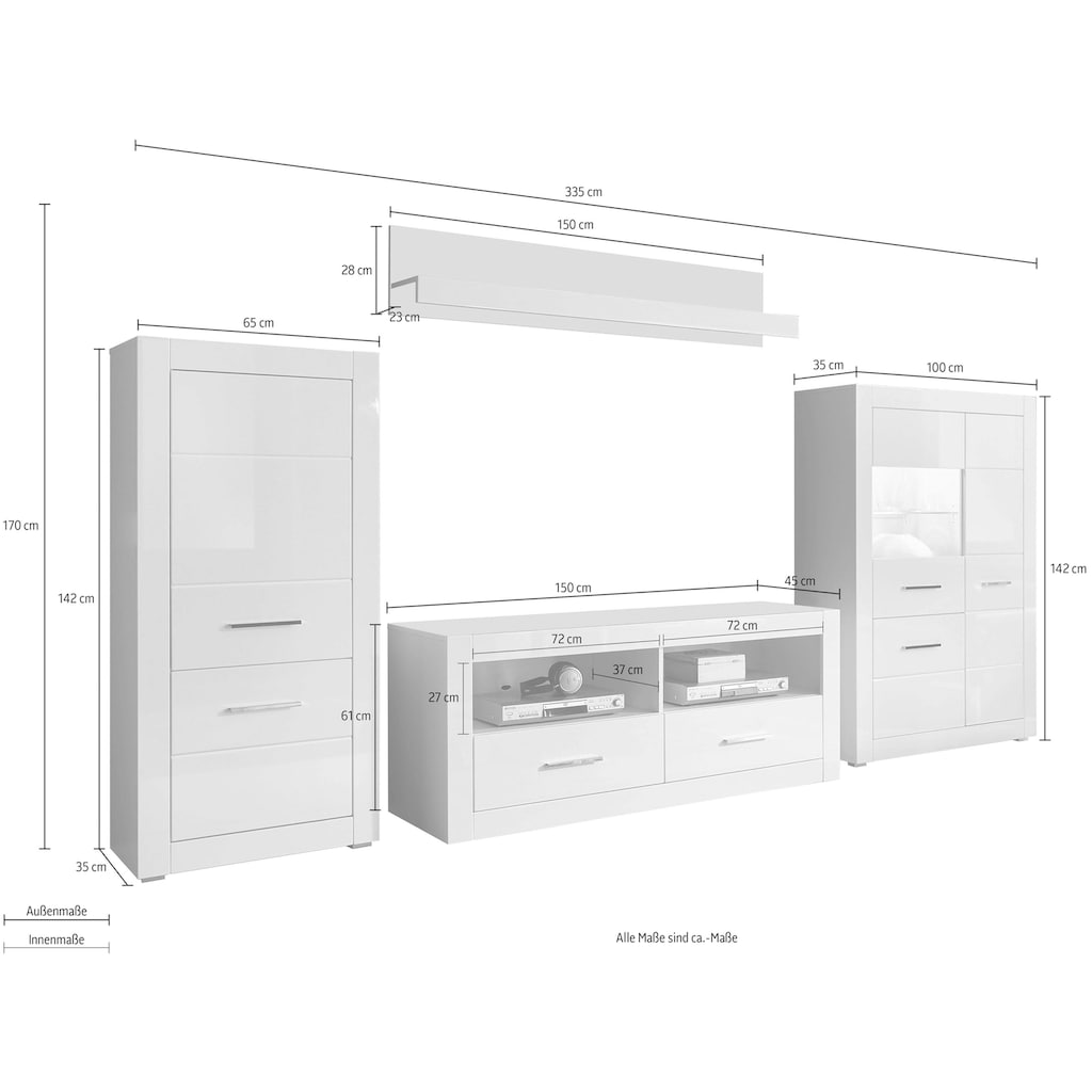 INOSIGN Wohnwand »BIANCO«, (Set, 4 St.)