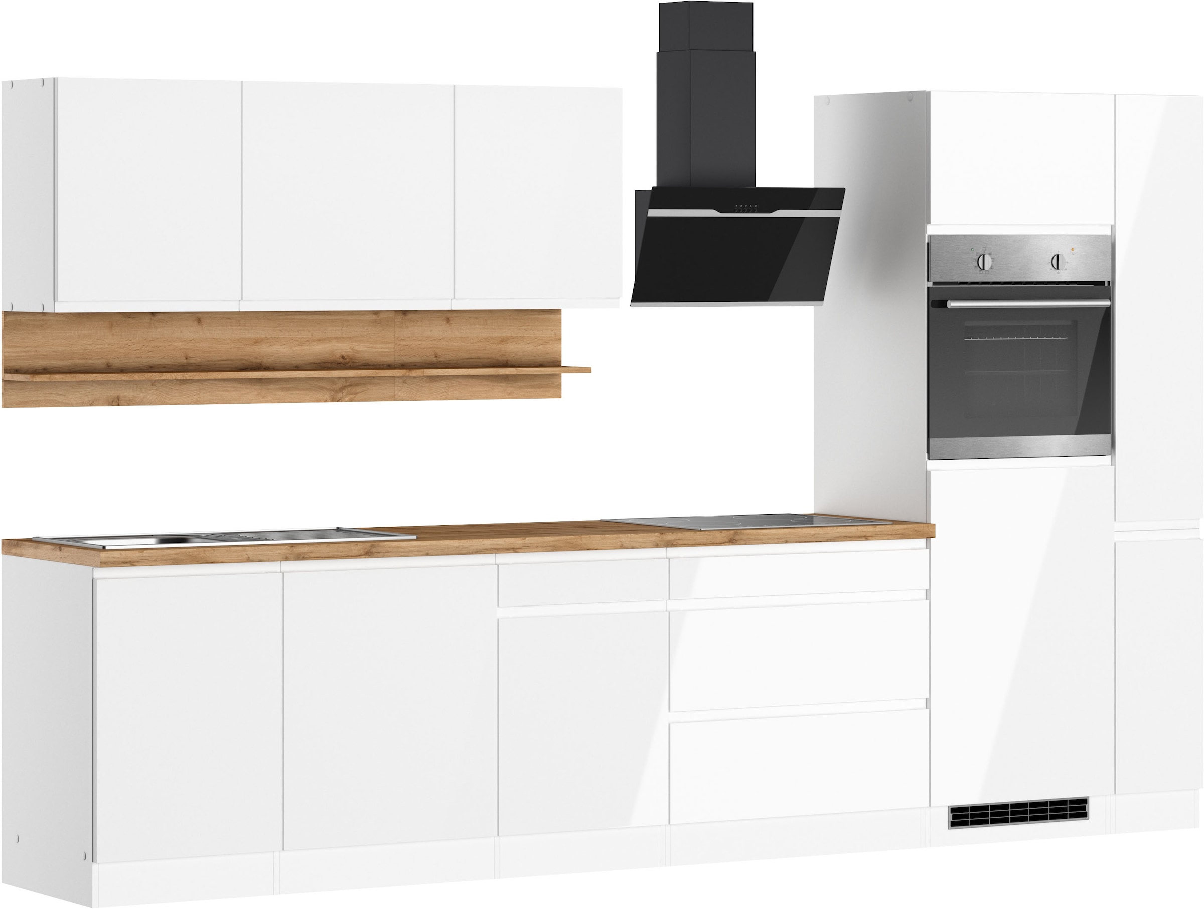 KOCHSTATION Küchenzeile »KS-Virginia,neu in verbesserter Ausführung« Arbeitsplatte 38 mm stark, Stauraum, Softclose,  Breite 330 cm, Soft-Close, ohne E-Geräte