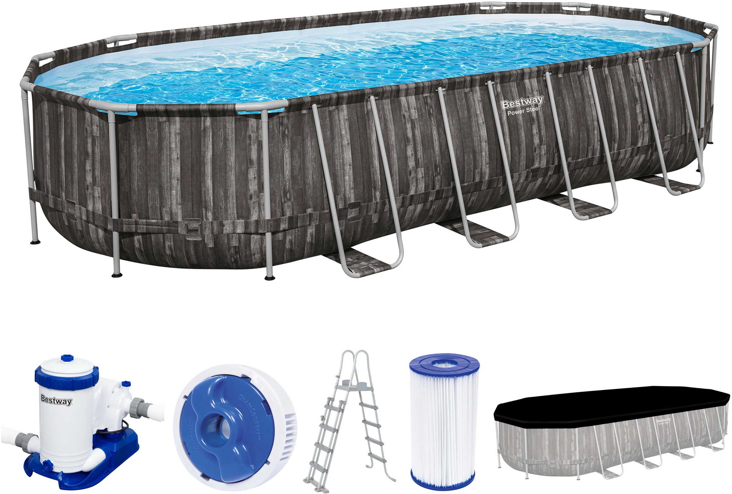 Framepool »Power Steel™«, (Set), 732x366x132 cm, Holz-Optik (Mooreiche), mit Filterpumpe