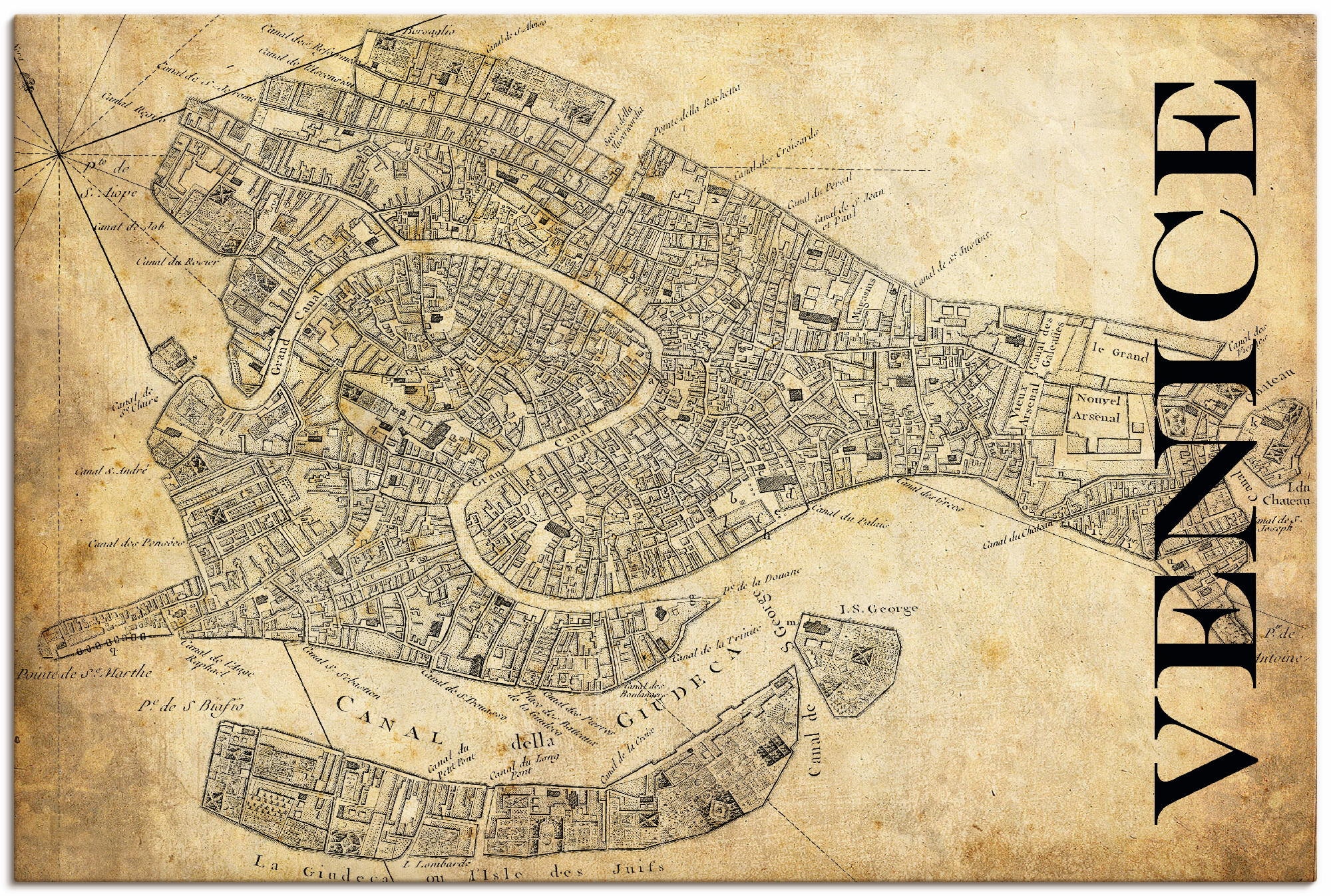 Artland Wandbild »Venedig Leinwandbild, in Poster oder | als versch. Karte kaufen (1 Sepia«, Alubild, Straßen St.), Wandaufkleber Karte BAUR Italien, Größen