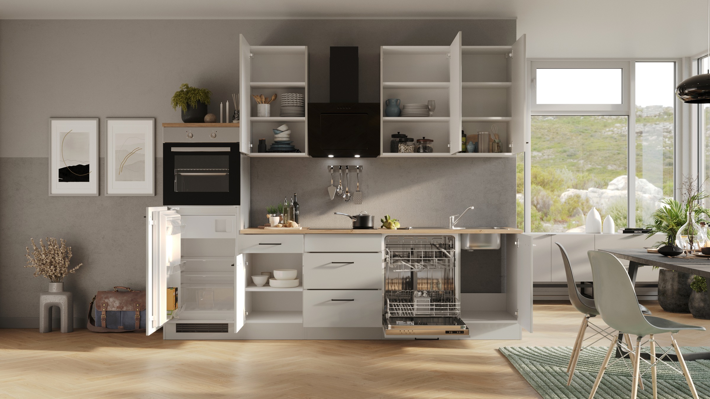 Flex-Well Küchenzeile "Lund" wahlweise mit E-Geräten, Breite 280 cm, glänze günstig online kaufen