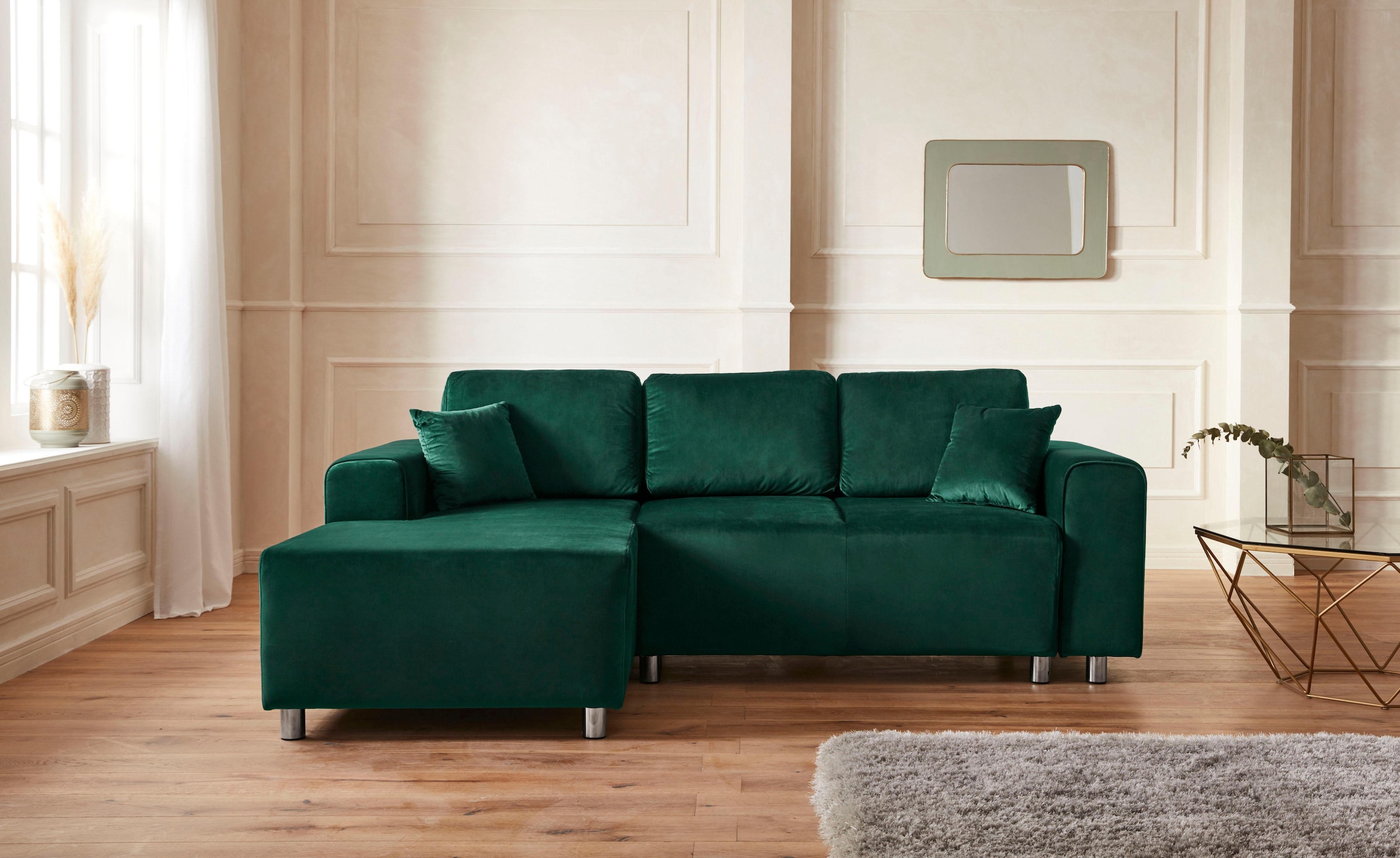 Home affaire Ecksofa "Györ" L-Form, wahlweise mit Bettfunktion und Bettkasten incl. 2 Zierkissen