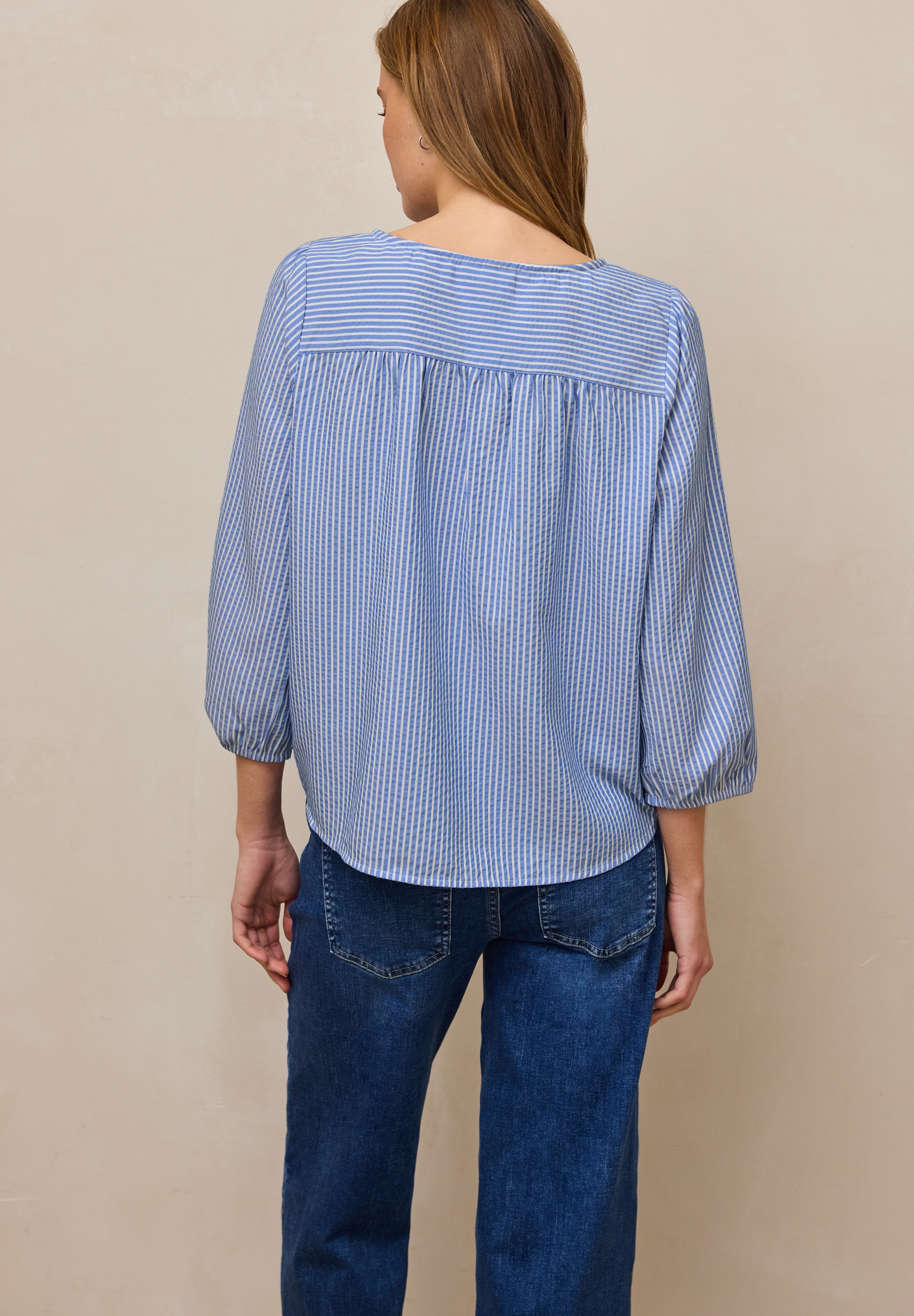 STREET ONE STUDIO Carmenbluse im Seersucker-Style mit Streifen günstig online kaufen