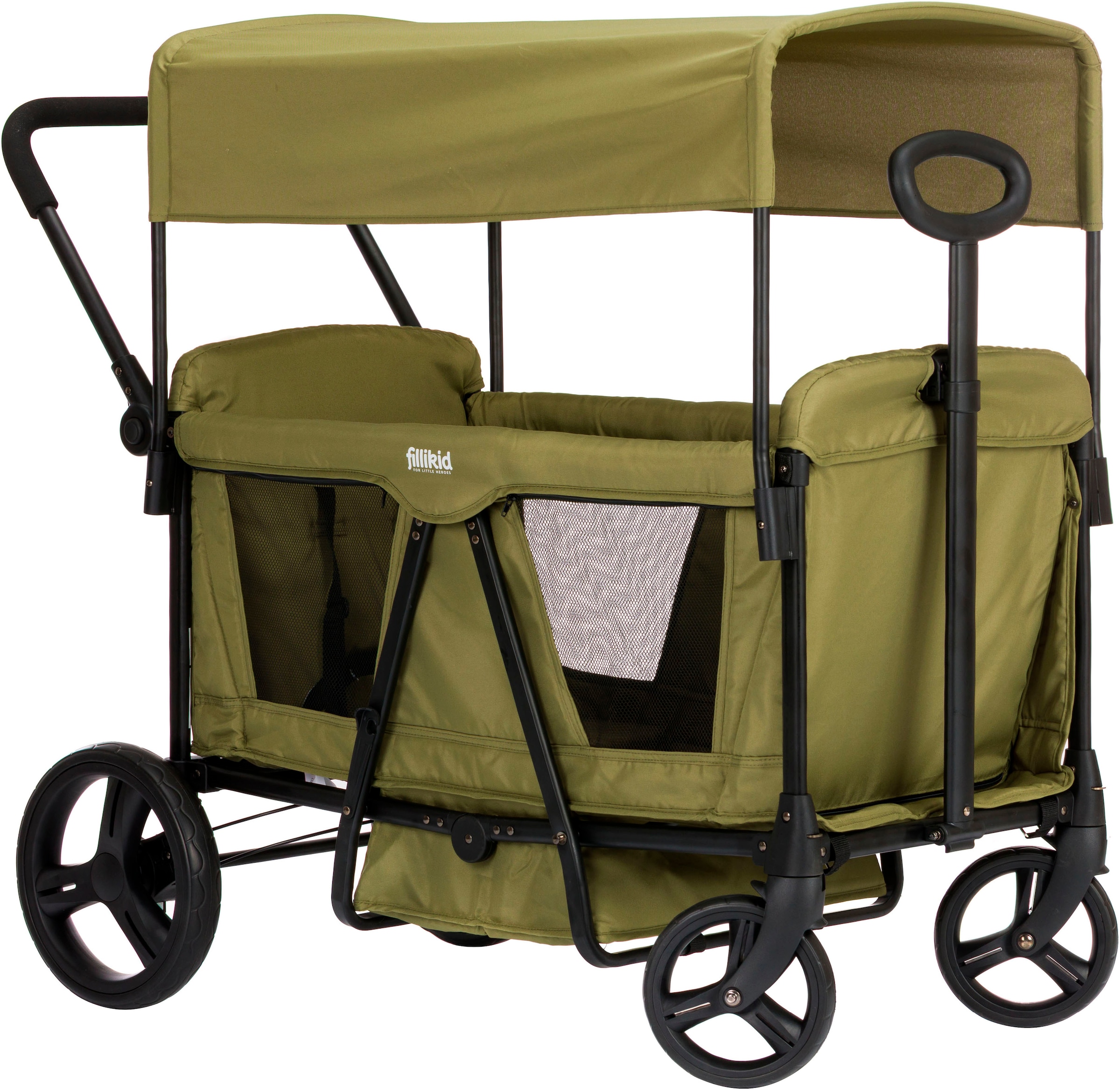 Bollerwagen FILLIKID "Oskar", grün, Bollerwagen, Kinder, Polyester, Stahl, faltbar; für zwei Kinder - Einheitsgröße