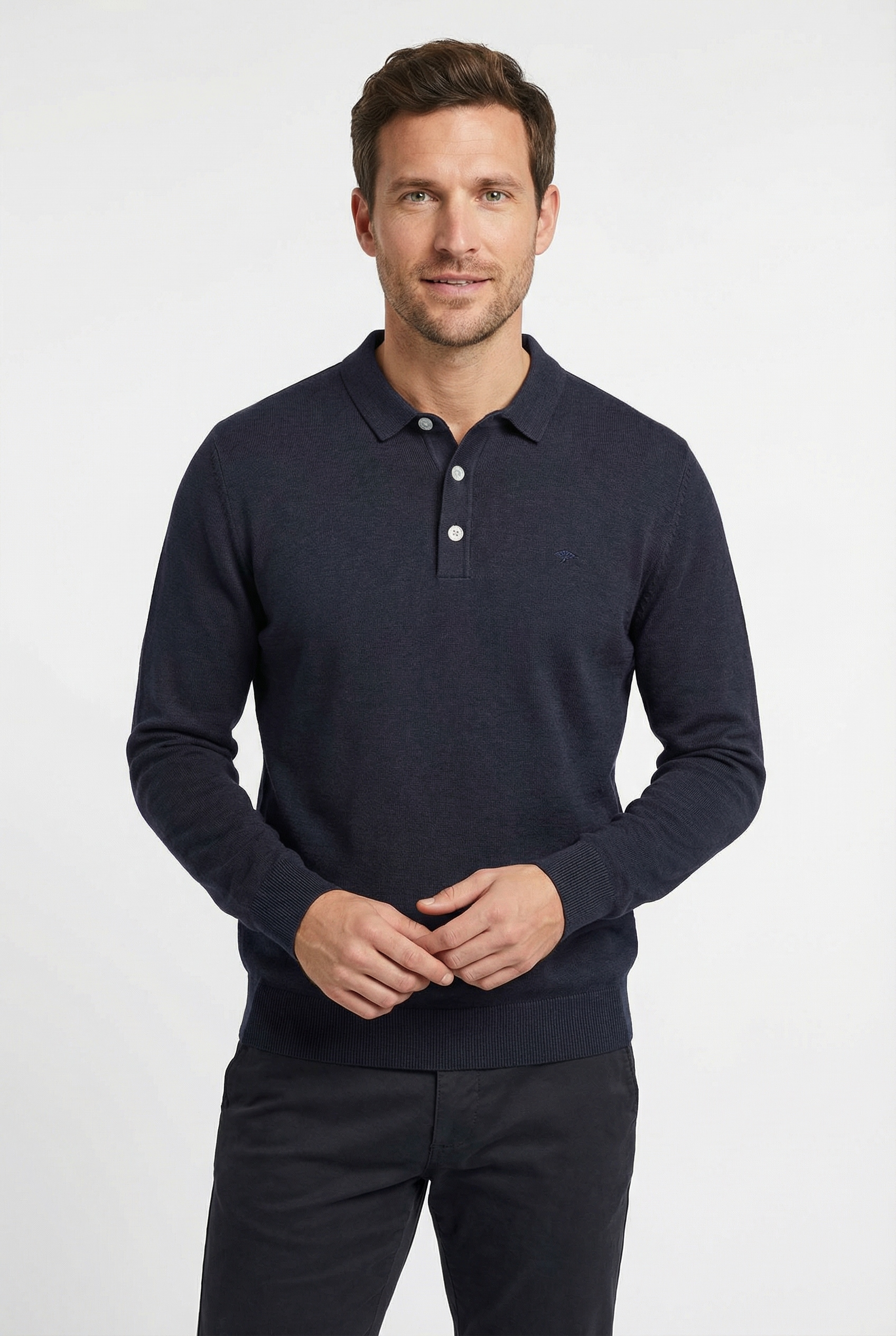 FYNCH-HATTON Strickpullover aus Baumwolle, mit Polokragen und kurzer Knopfl günstig online kaufen