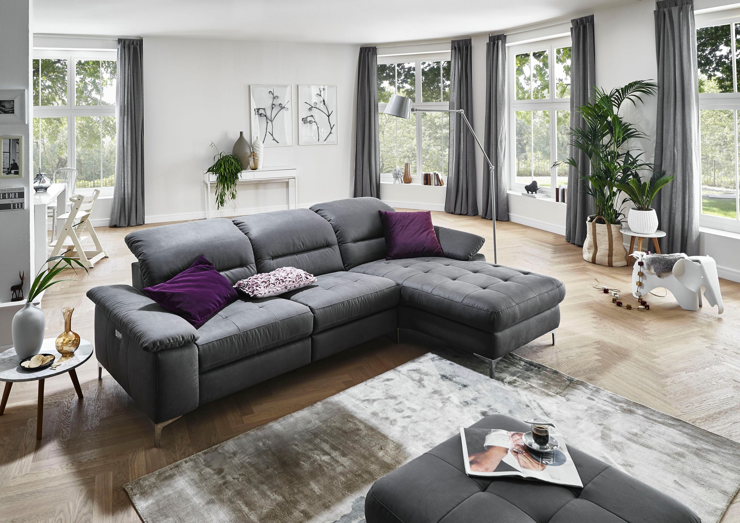 Places of Style Ecksofa »Basel L-Form«, mit vollmotorischer Relaxfunktion und motorischer Recamiere