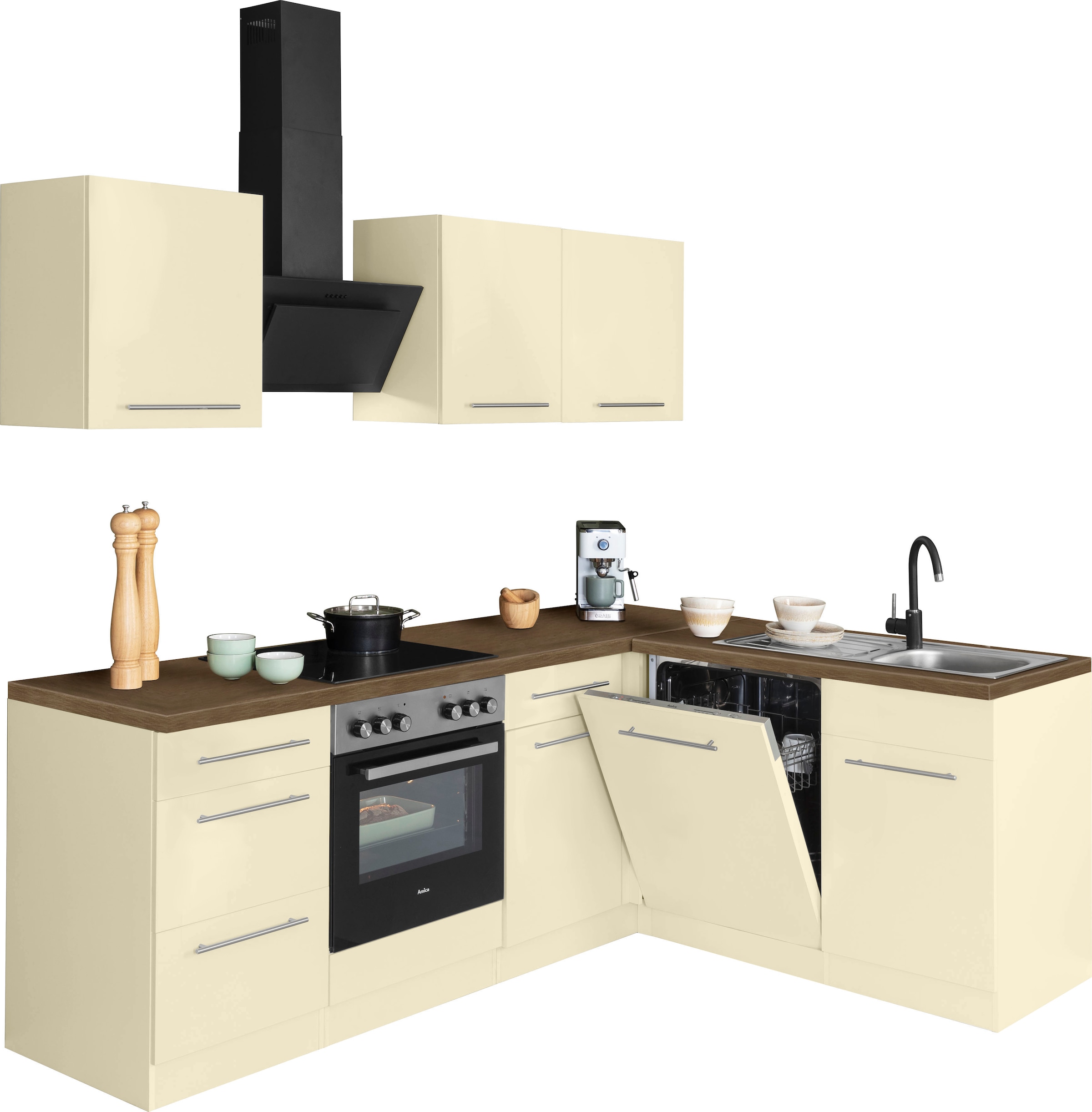 wiho Küchen Winkelküche »Unna«, mit E-Geräten, Stellbreite 220 x 170 cm