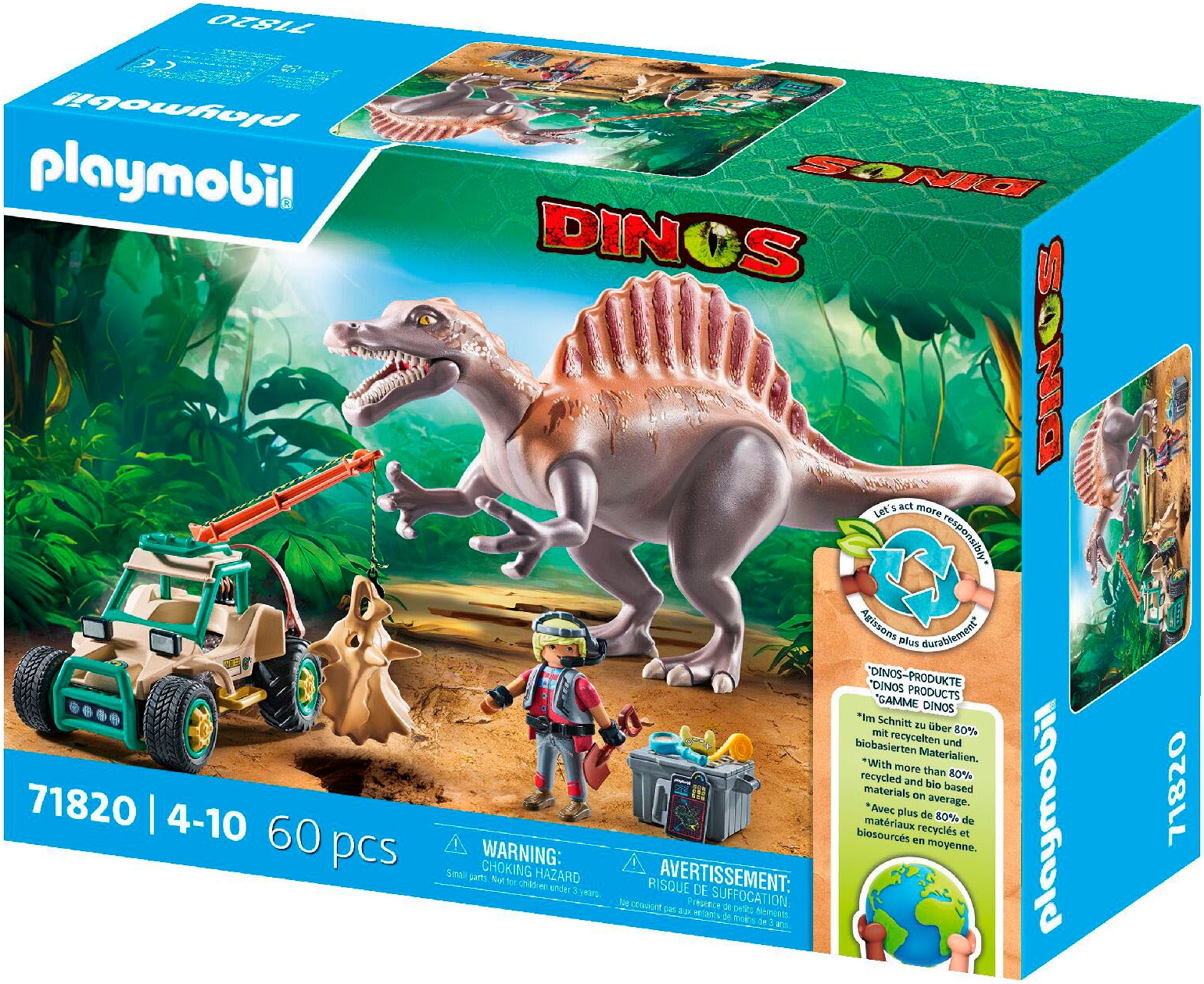 Playmobil® Konstruktions-Spielset »Spinosaurus-Angriff auf Dino-Ausgrabung (71820), Playmobil Dinos«, (60 St.)