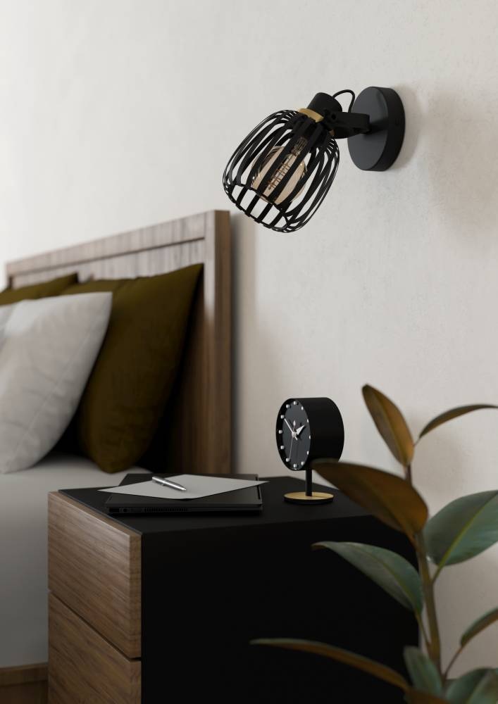 EGLO Deckenspot »GIRONA Wandstrahler, Stahl, IP20, E27, Wohnzimmerlampe, Flurlampe« E27 1 Stk. Spot, L19 x B14 x H15 cm, schwarz, messing-gebürstet, 1X40W exkl.