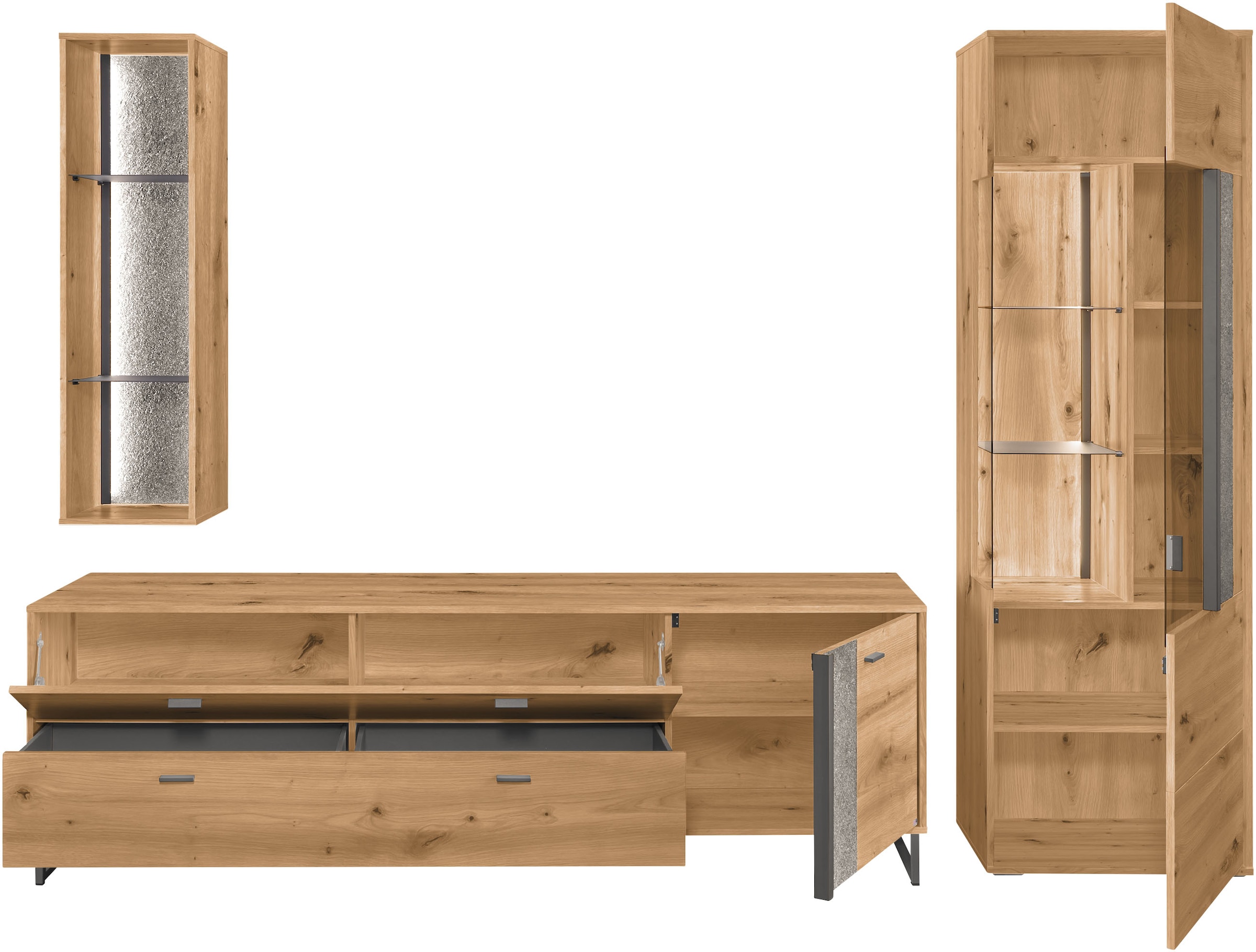 set one by Musterring TV-Wand »Deltona«, (3 St.), Zierelemente aus Sandstein, mit Hängeregal Gesamtbreite ca. 287cm