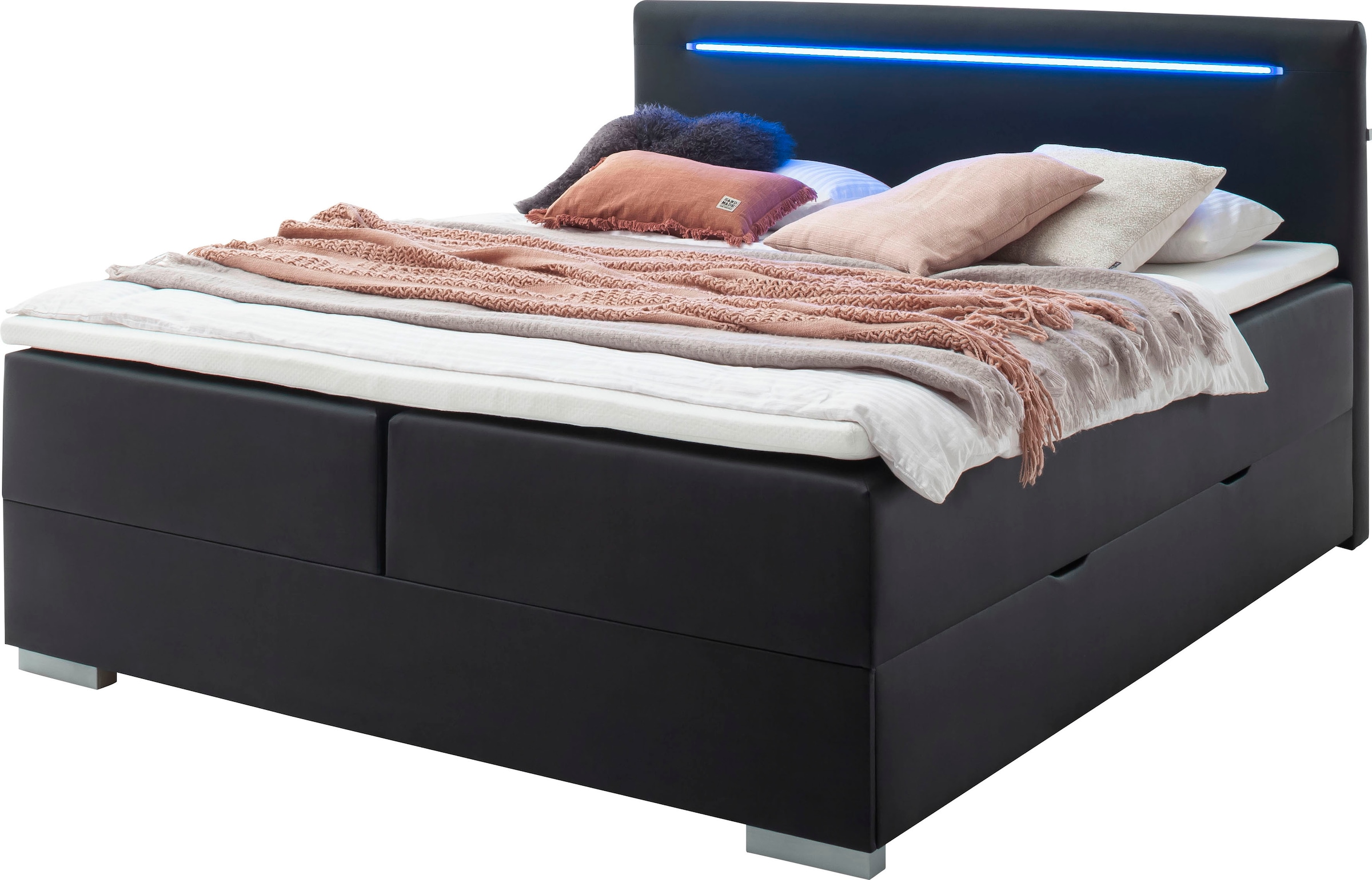 Boxspringbett »Las Vegas 2«, inkl. LED Beleuchtung im Kopfteil, mit Bettkasten und Topper