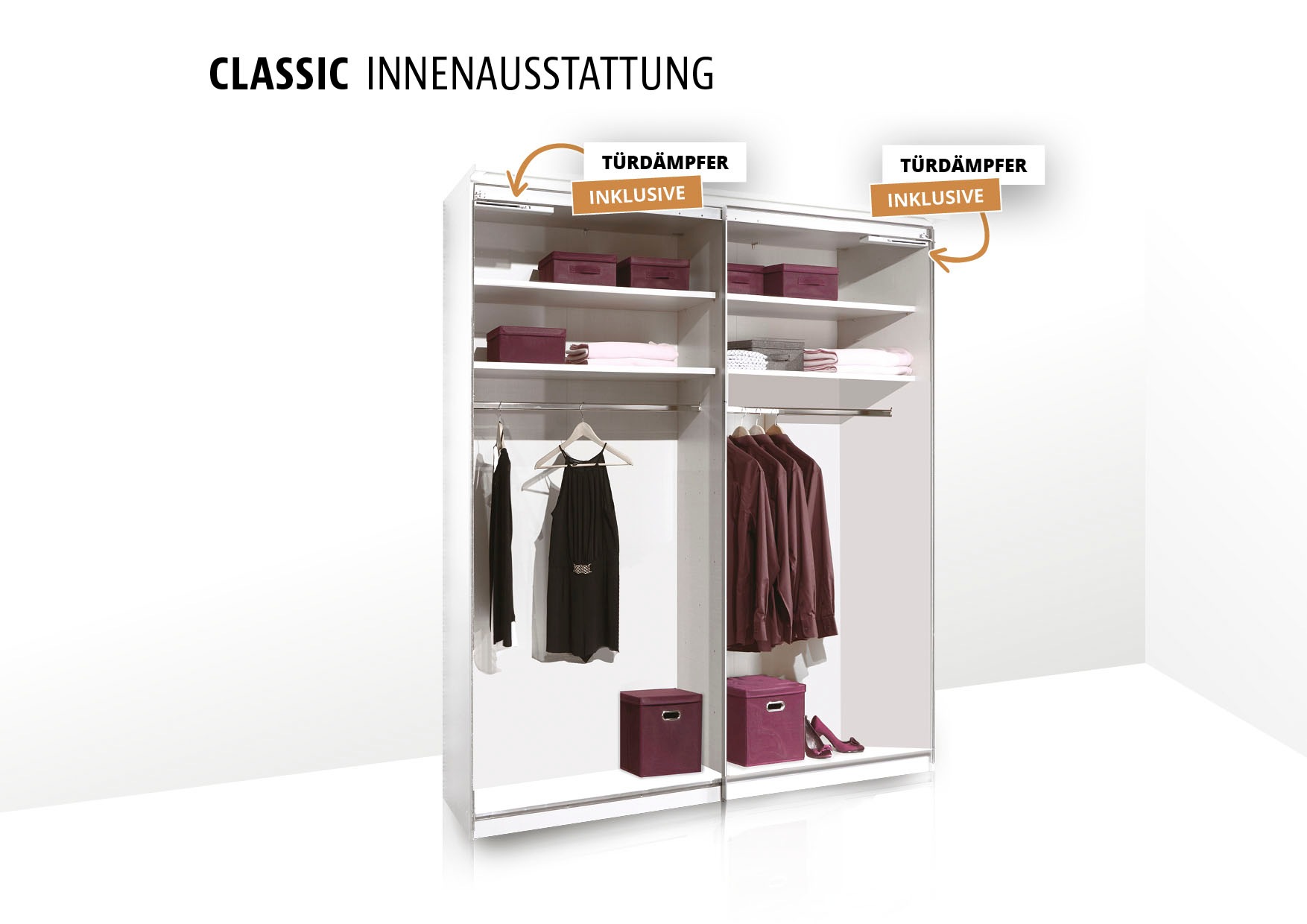 STAUD Schwebetürenschrank »Includo, Made in Germany«, Mit vier verschiedenen Ausstattungsvarianten