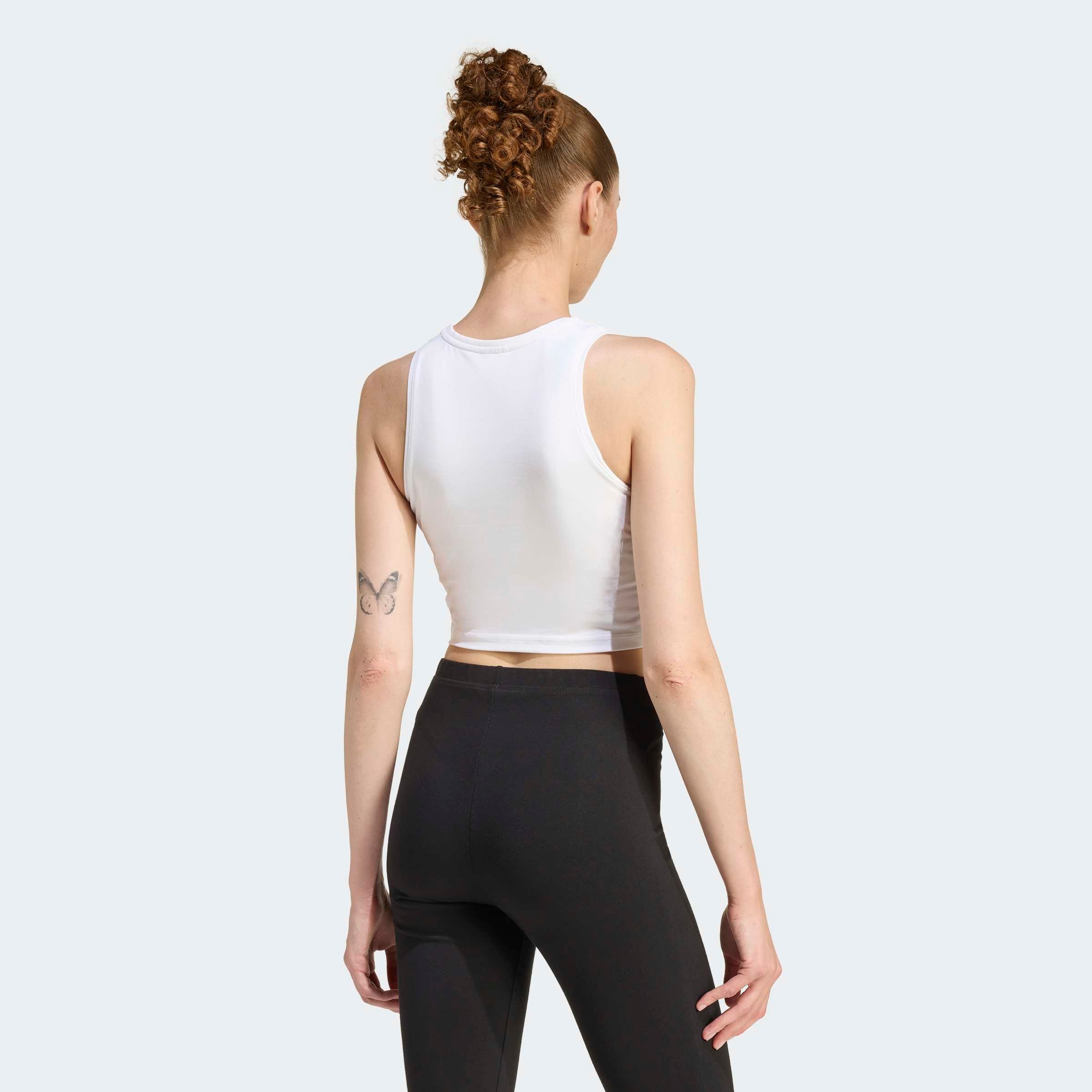 Tanktop ADIDAS SPORTSWEAR "ESSENTIALS 3-STREIFEN GEPOLSTERTES", Gr. XXL, weiß, Obermaterial: 90% Baumwolle, 10% Elasthan, Rundhals, Tops Tanktop 2