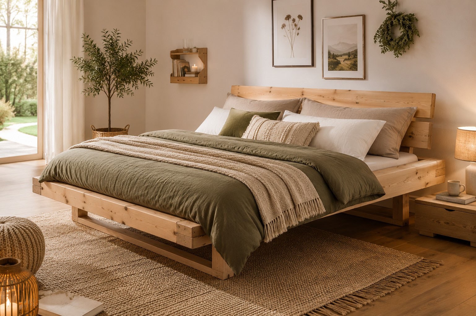 OTTO home Massivholzbett "Ultima, Balkenbett, Fichte oder Eiche Massivholz, FSC zertifiziert" Skandinavisches Designerstück, Robust, Füße in Kufenform, Made in EU