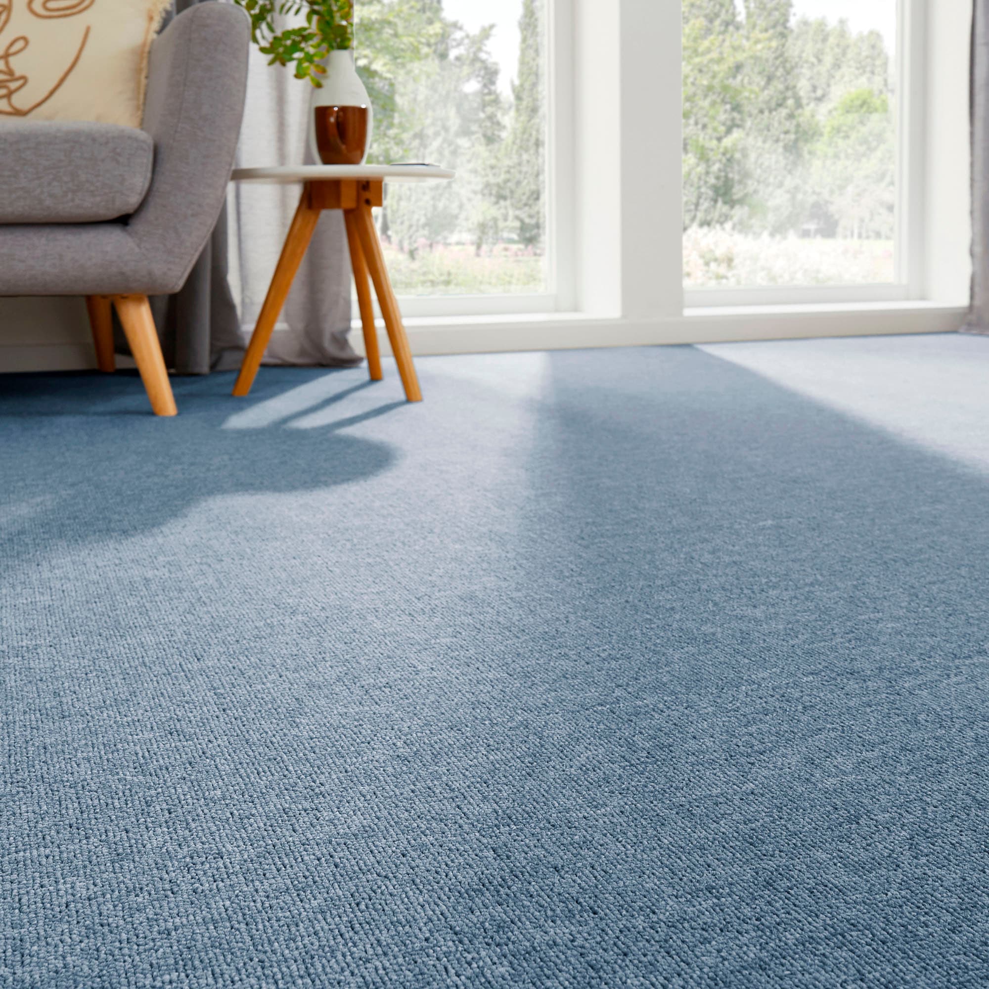 ANDIAMO Teppichboden "Bob, Feinschlinge, Made in Netherlands", B : 500cm 1 Stk., 4,5mm, L: 450cm, blau, Schlafzimmer, Teppiche, meliert, Breite 200,