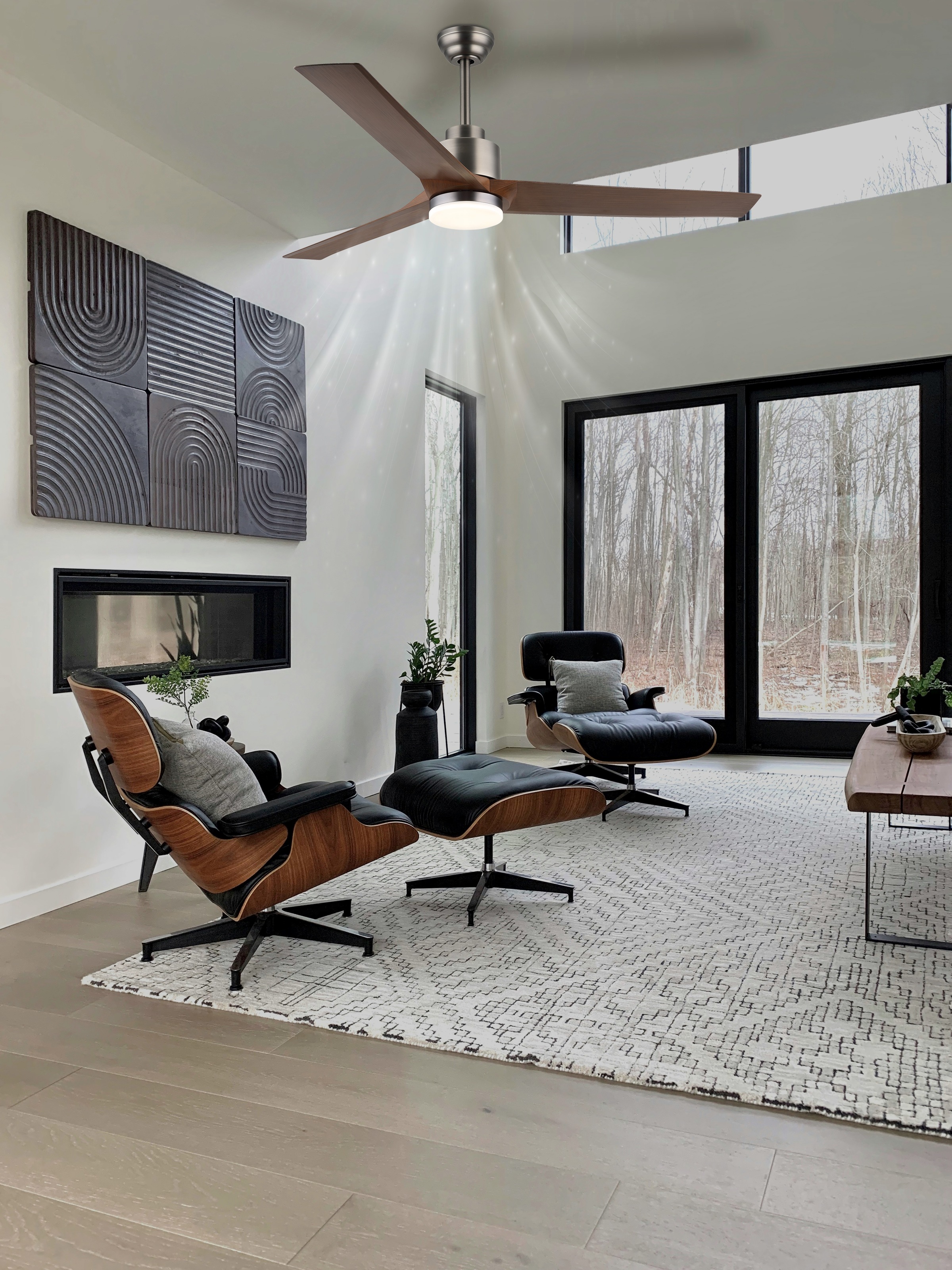 GLOBO LIGHTING Deckenleuchte »MODESTO« LED-Modul 1 Stk. warmweiß - kaltweiß Ventilator holzoptik dunkel kühlen-heizen Wohnzimmer Schlafzimmer