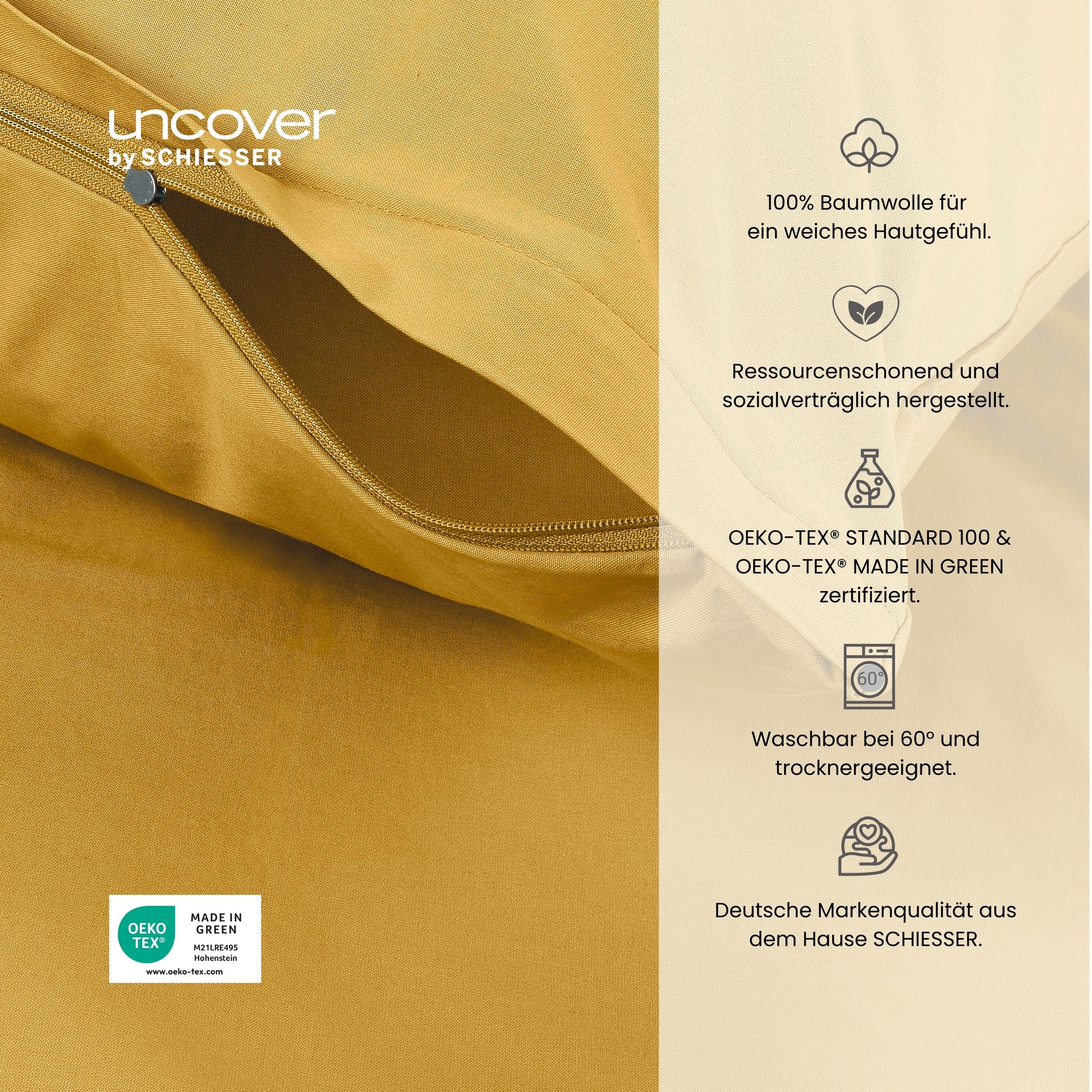 uncover by SCHIESSER Bettwäsche »Soho aus weicher Baumwolle in gedeckten Uni-Farben«, Made in Green