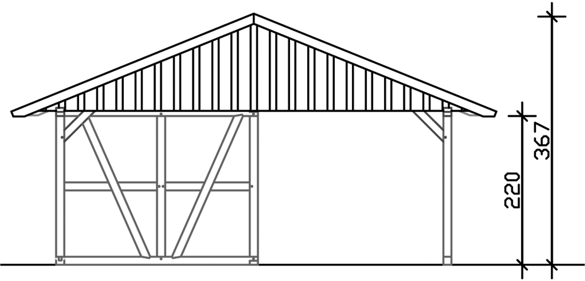 Skanholz Doppelcarport »Schwarzwald«, KVH-Fichte, 560 cm, Natur, mit Abstellraum 1, mit Dachschalung