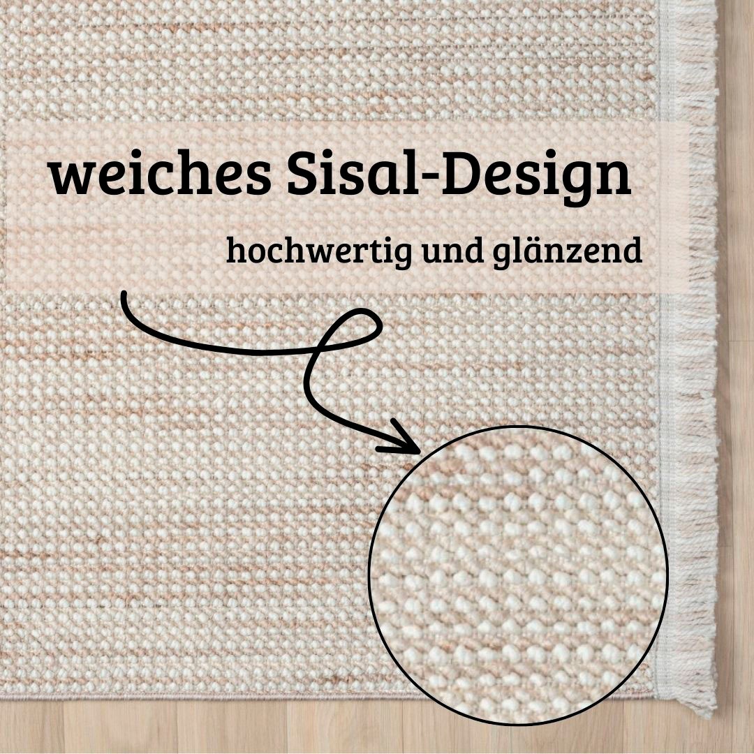 Teppich OTTO HOME "Vals", beige (beige, weiß), B:160cm H:7mm L:230cm, Polyester, Teppiche, Teppich, Uni Farben, meliert, Sisal-Optik, auch in rund erhältlich, mit Fransen 3