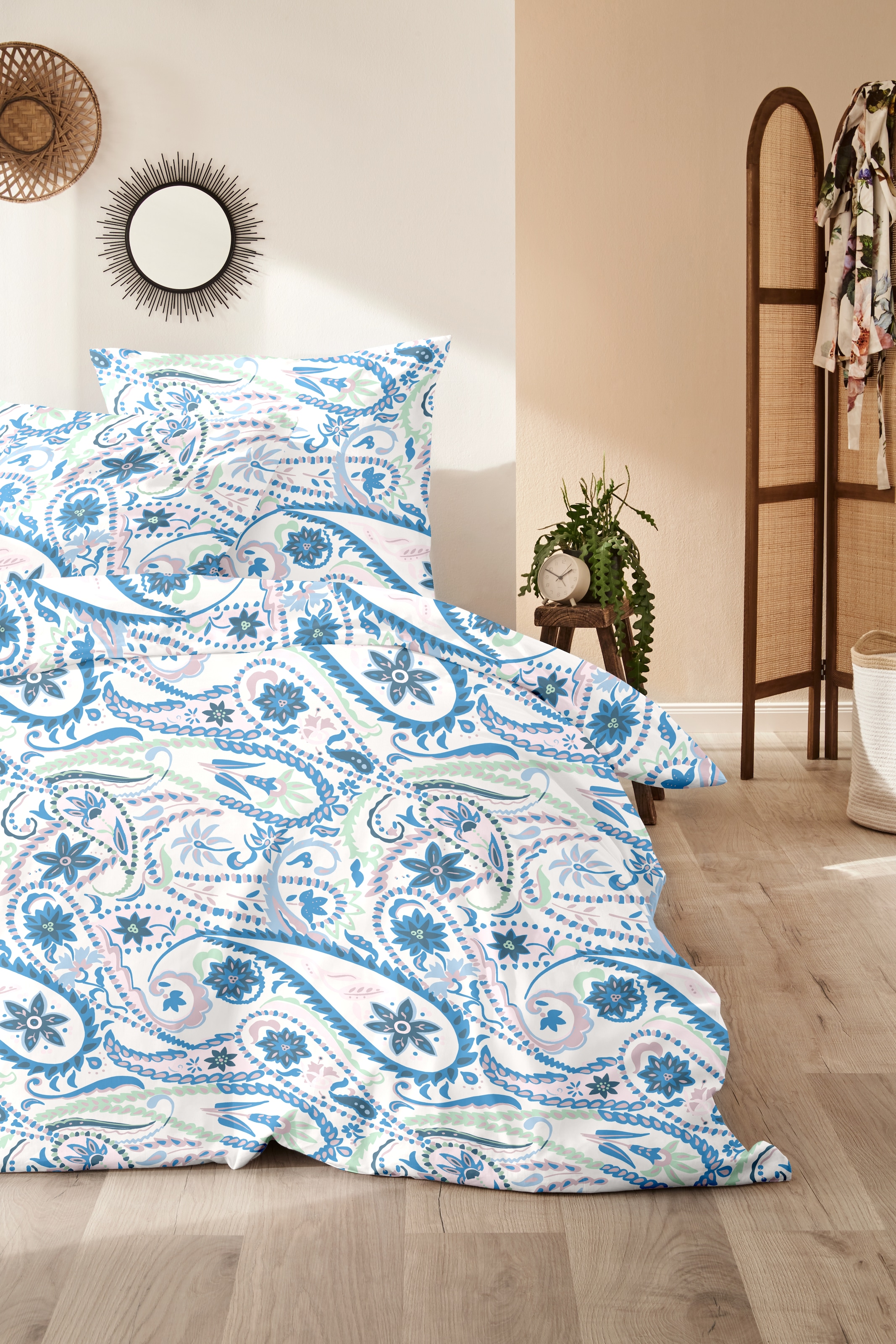 Primera Bettwäsche »Mako-Satin-Bettwäsche Pastel Paisley«, mit elegantem Blumen Muster