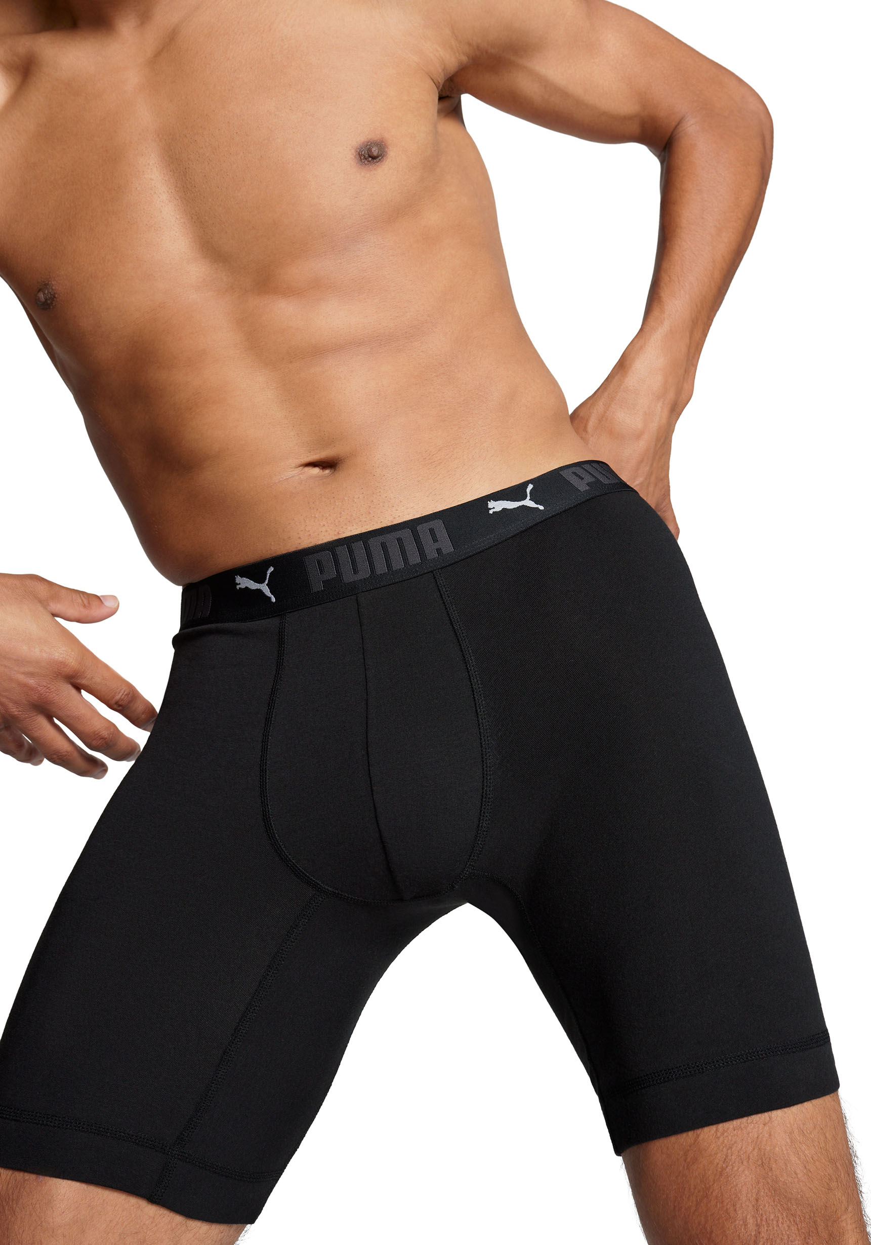 PUMA Boxershorts "PUMA MEN SPORT COTTON LONG BOXERS 2P" Packung, mit Markenschriftzug im Bund