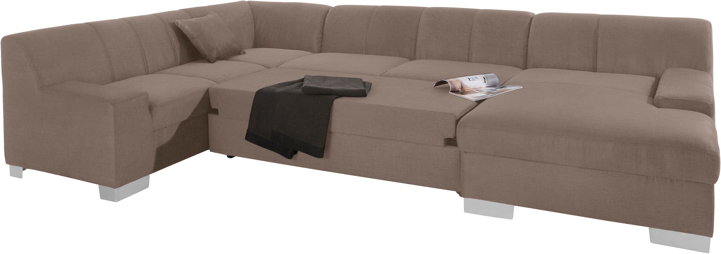DOMO collection Wohnlandschaft »Bero, elegant und zeitlos, flache Armlehnen, U-Form«, fester Sitzkomfort, wahlweise mit Bettfunktion