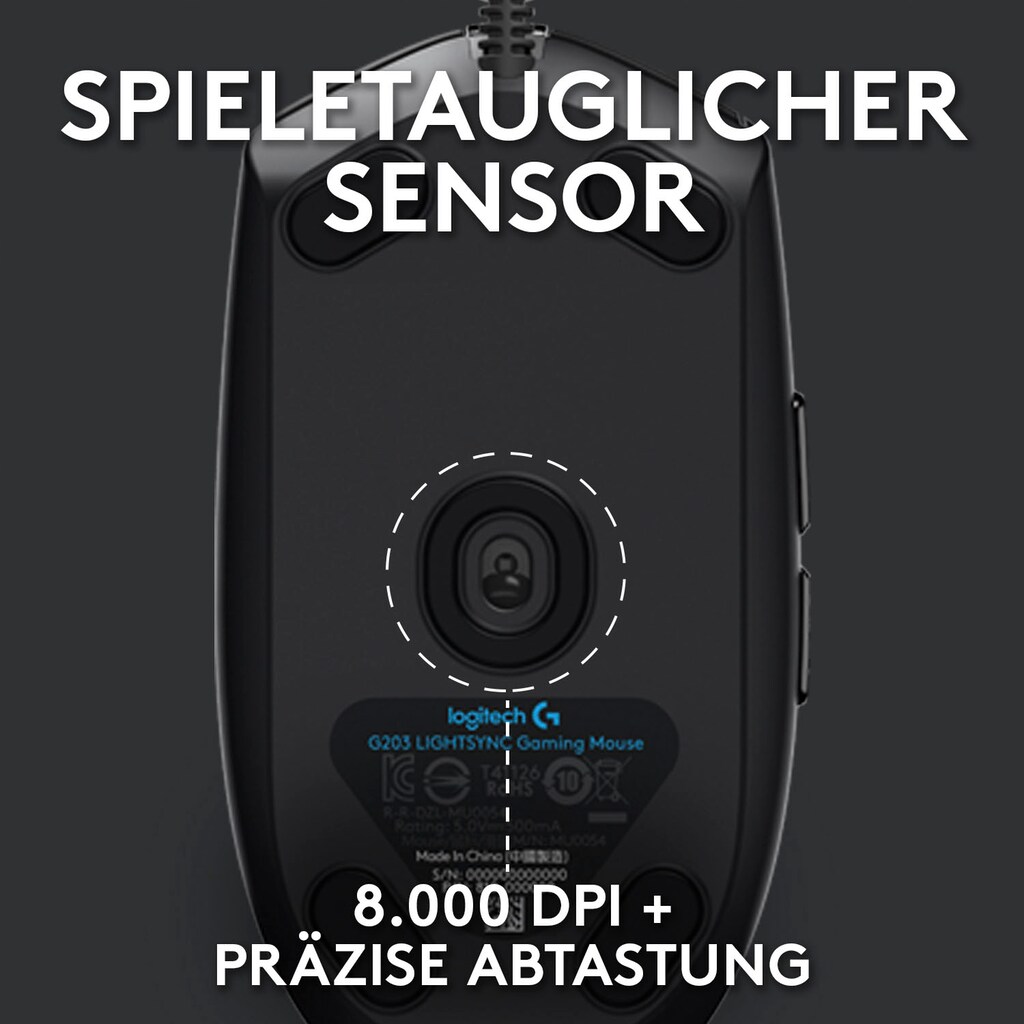 Logitech Gaming-Maus »G203 LIGHTSYNC«, kabelgebunden, 1 MHz