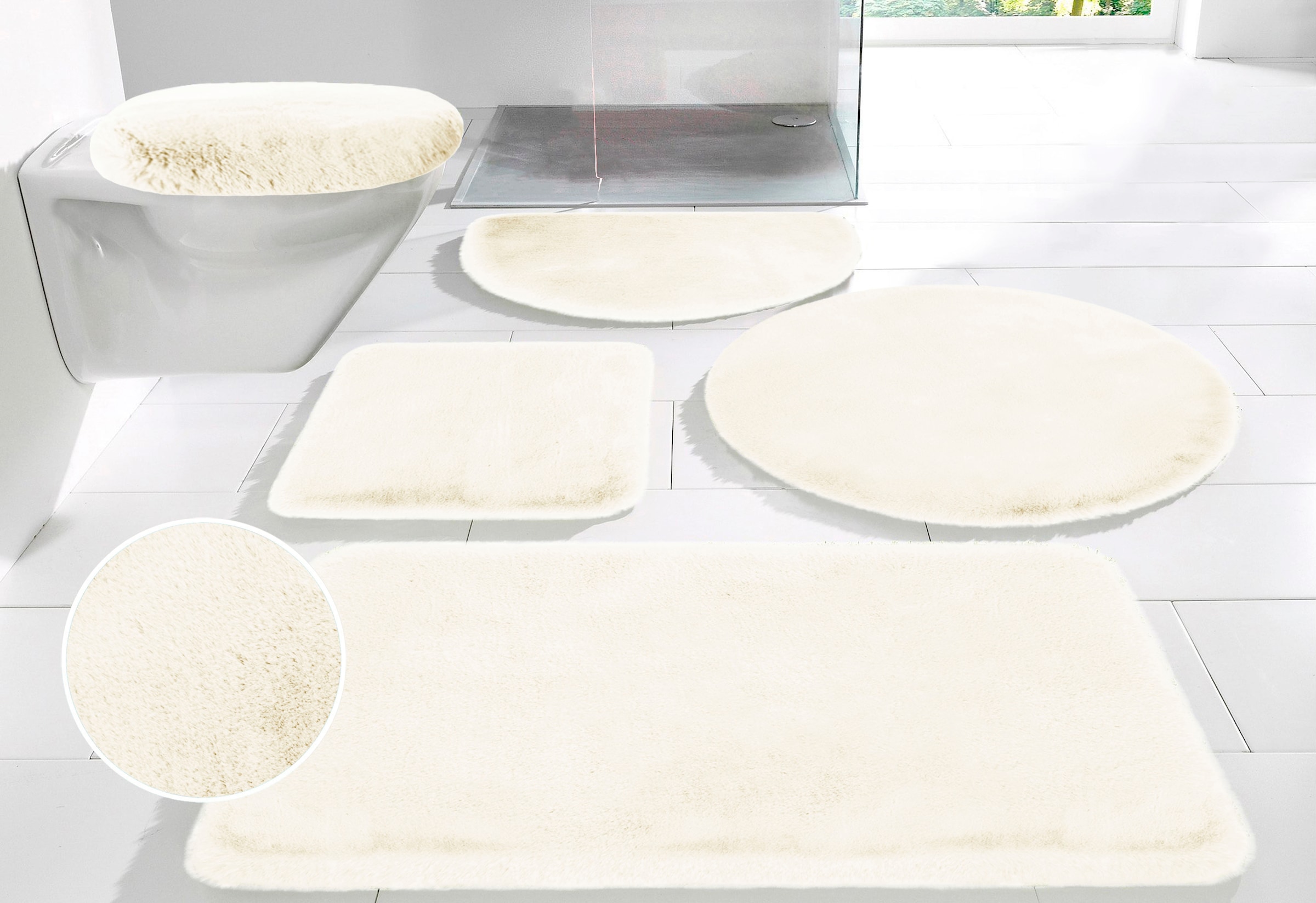 my home Badematte »Rabbit Badematten, Badvorleger, Badezimmer Teppich«, rutschhemmend beschichtet, strapazierfähig-fußbodenheizungsgeeignet-schnell trocknend, Kaninchenfell-Haptik, Badteppich, rechteckig, rund & als 3-tlg. Set
