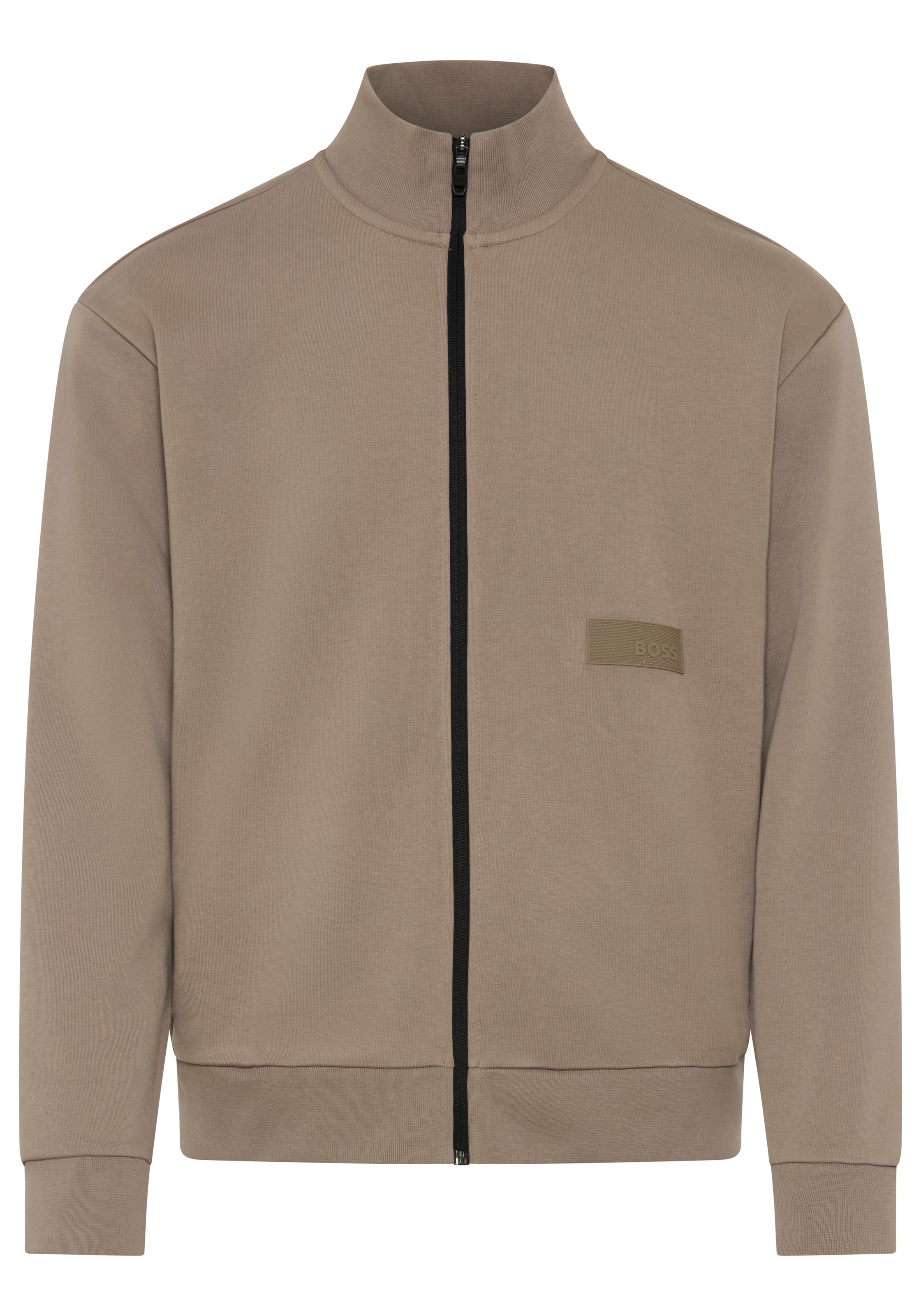 BOSS GREEN Sweatjacke Stehkragen, Relaxed Fit, Rippbündchen