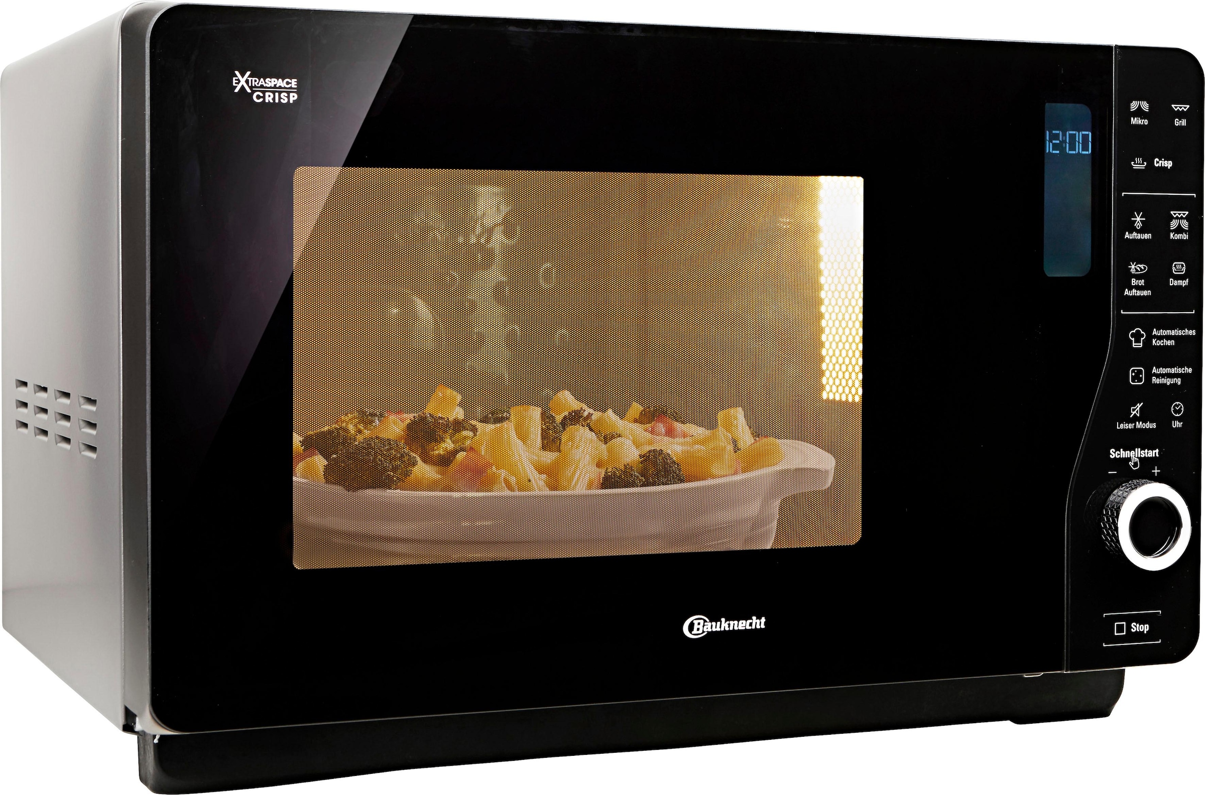 BAUKNECHT Mikrowelle "MW 427 SL" 900 W Extra viel Platz, Dampfgaren, Heißluft und Crisp für knusprige Pizza