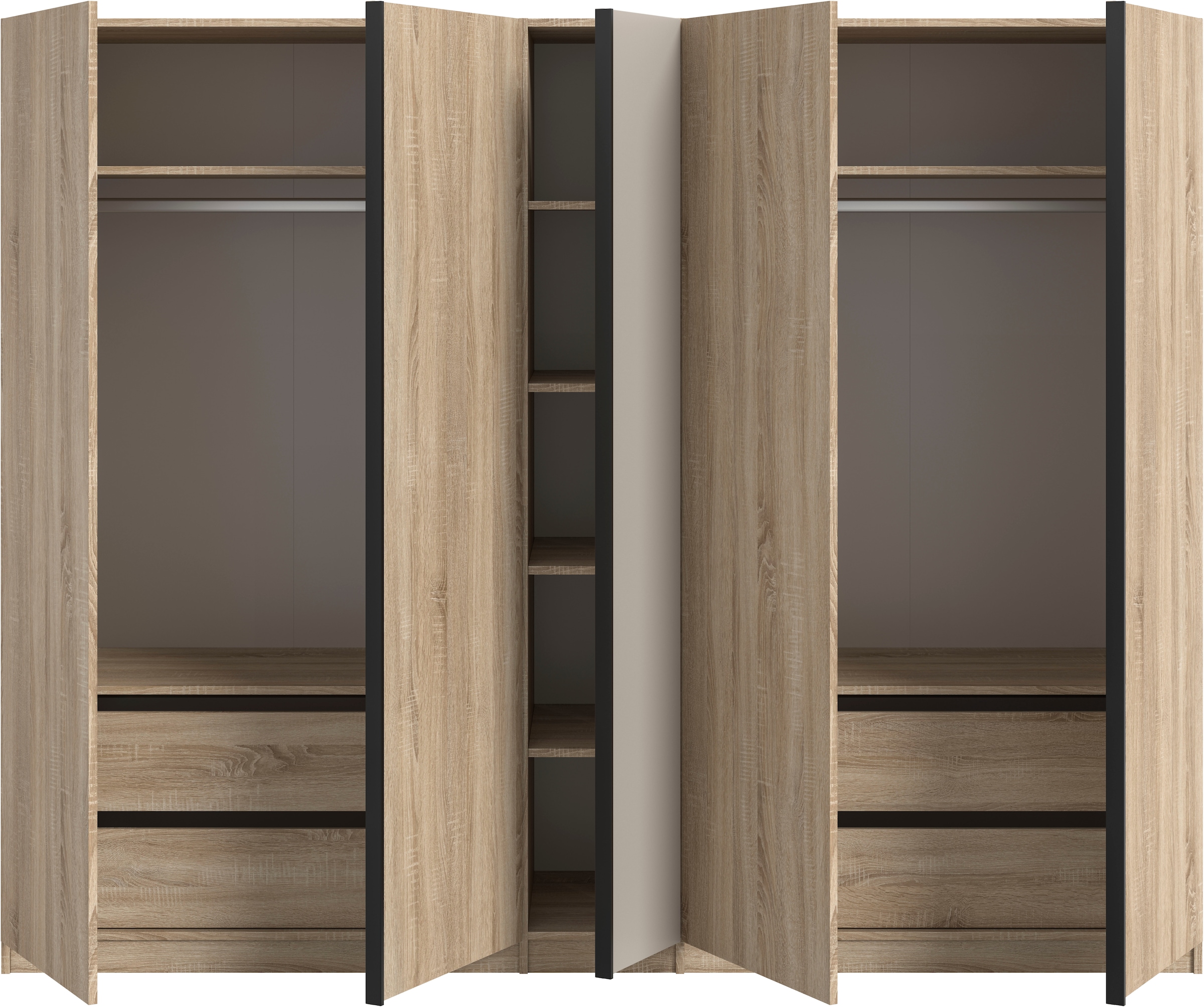 Home affaire Kleiderschrank »BENDINGO, TOPSELLER!, Schlafzimmerschrank, Schrank, Garderobenschrank« OTTO BESTSELLER, Garderobe & Schlafzimmer,  230cm breit, Eiche NB, 5türig, 2 Kleiderstangen, 6 Böden, 4 Schubladen